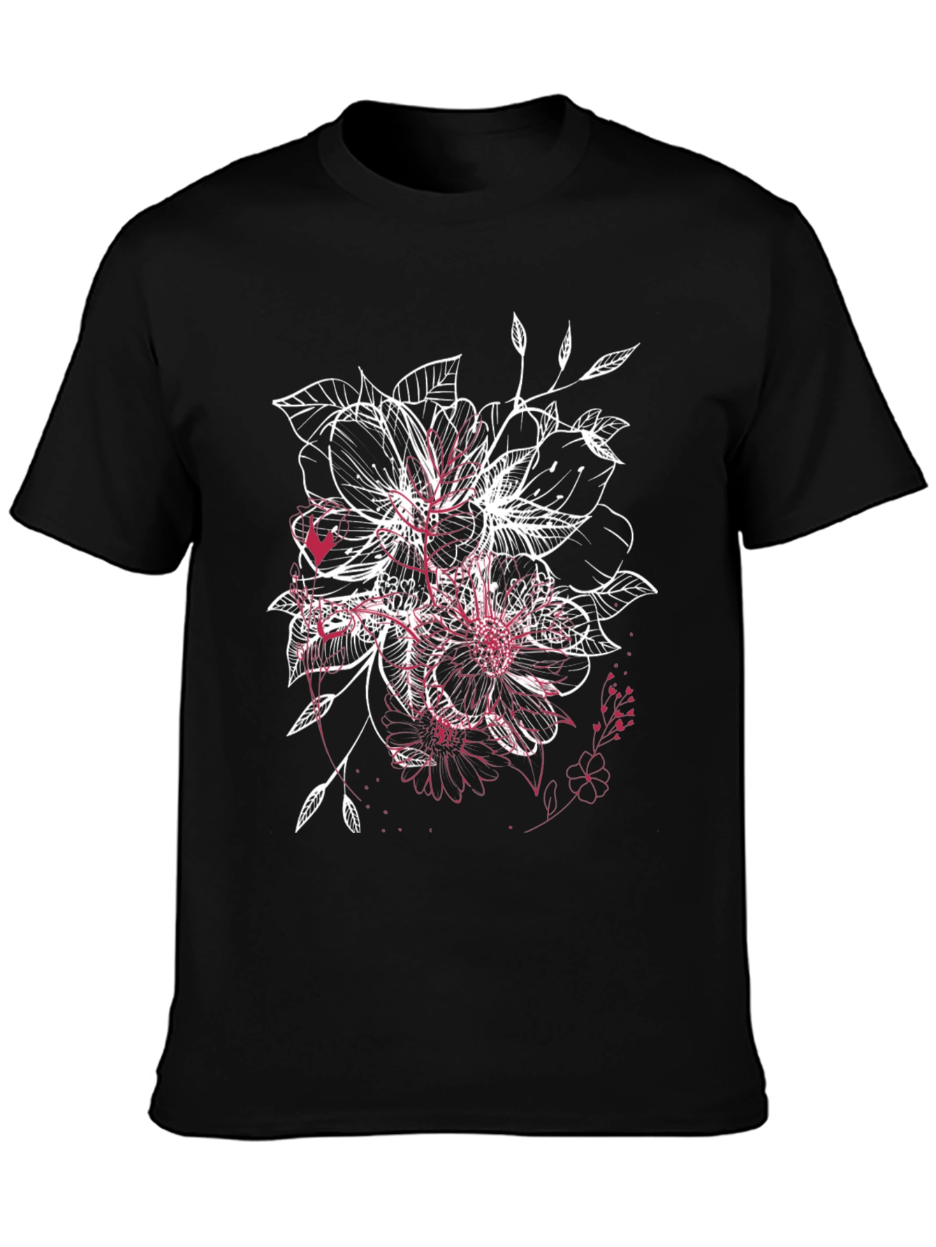 Floral Sketch Graphic Black T-Shirt