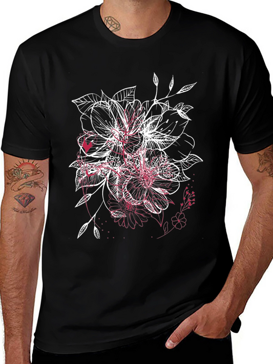 Floral Sketch Graphic Black T-Shirt