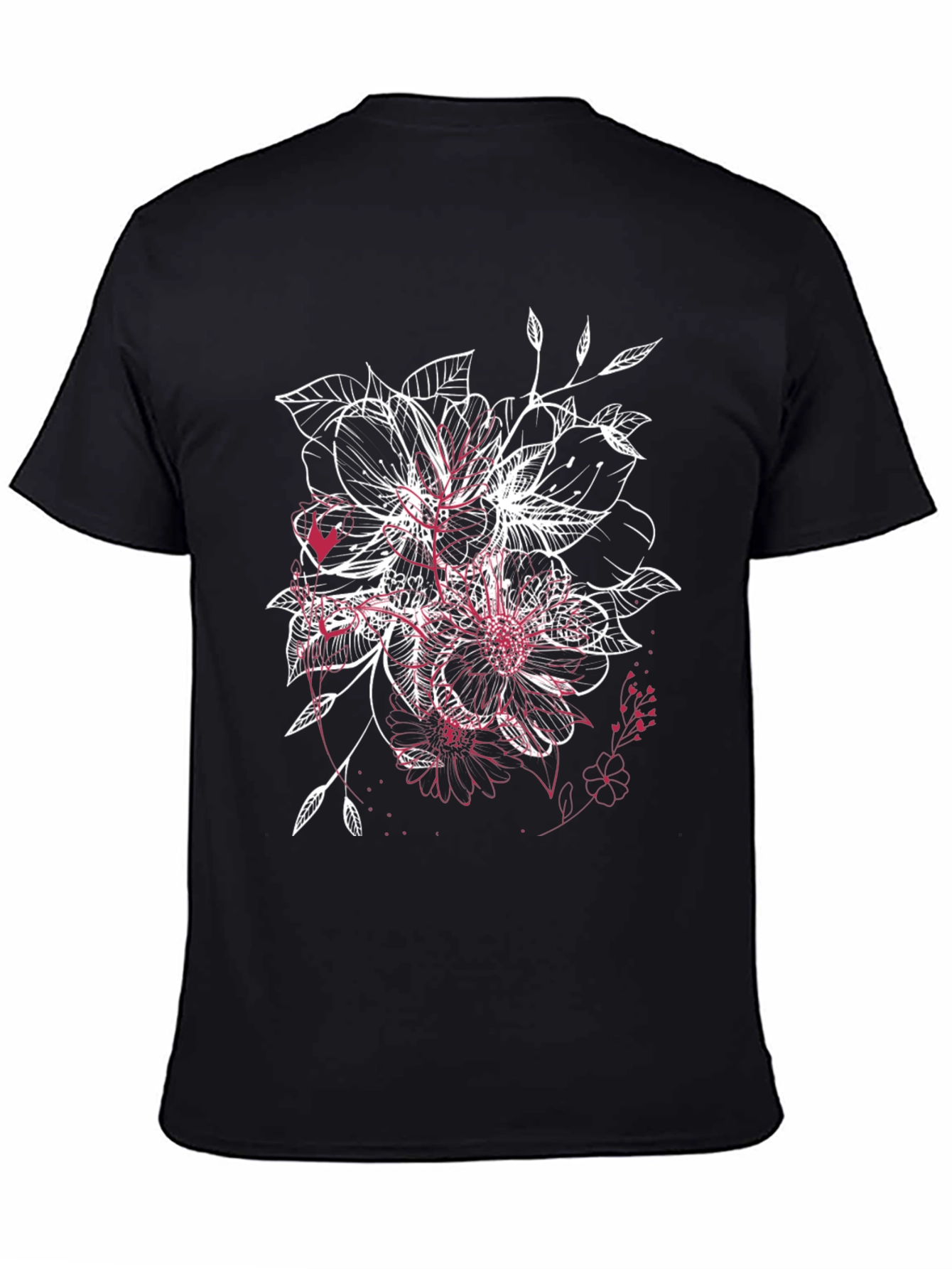 Floral Sketch Graphic Black T-Shirt