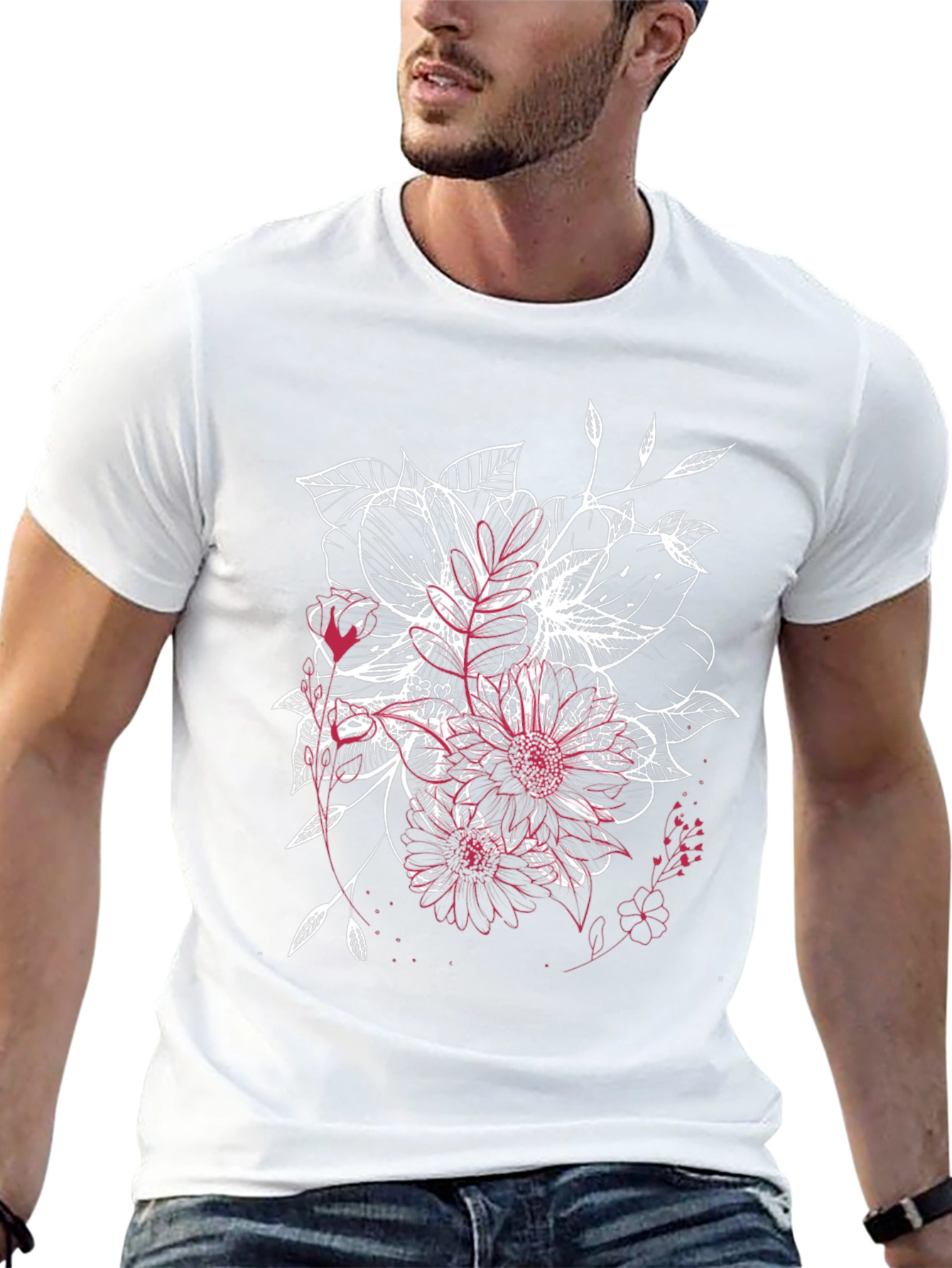 Floral Sketch Graphic Black T-Shirt