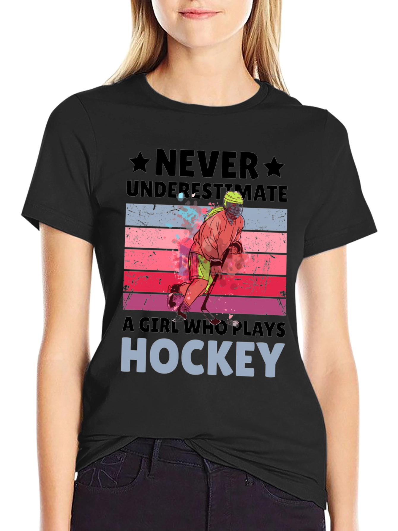 Never Underestimate Hockey Girl T-Shirt