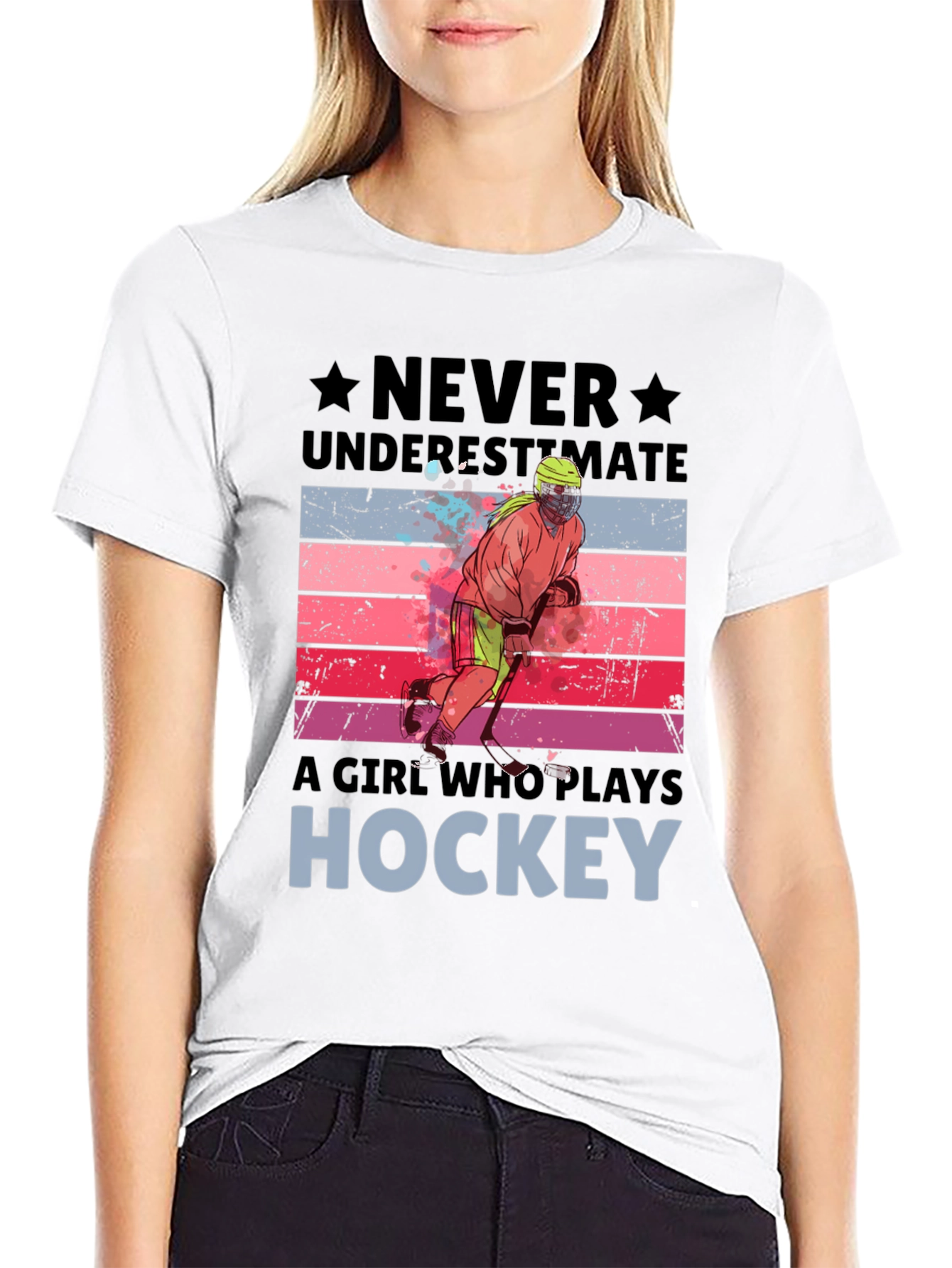 Never Underestimate Hockey Girl T-Shirt