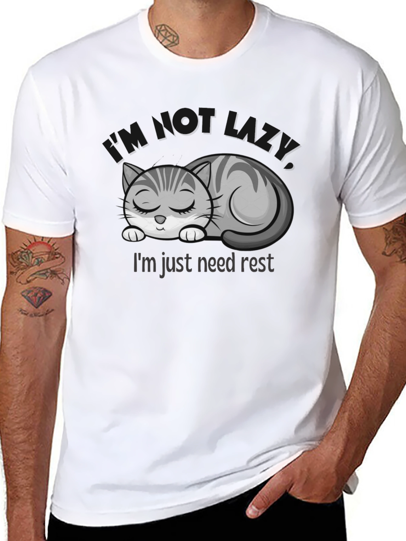 Lazy Cat Graphic T-Shirt - Need Rest!