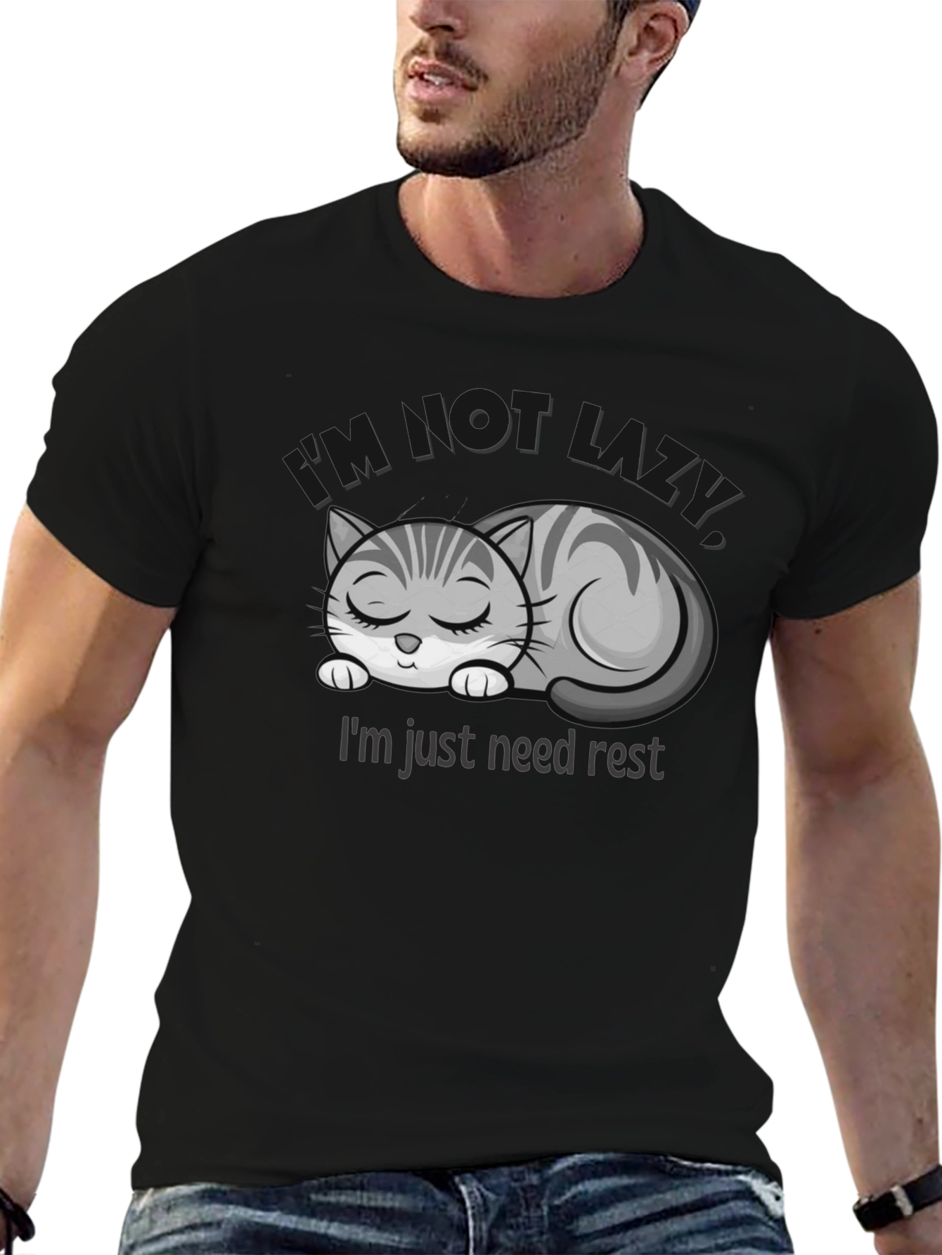 Lazy Cat Graphic T-Shirt - Need Rest!