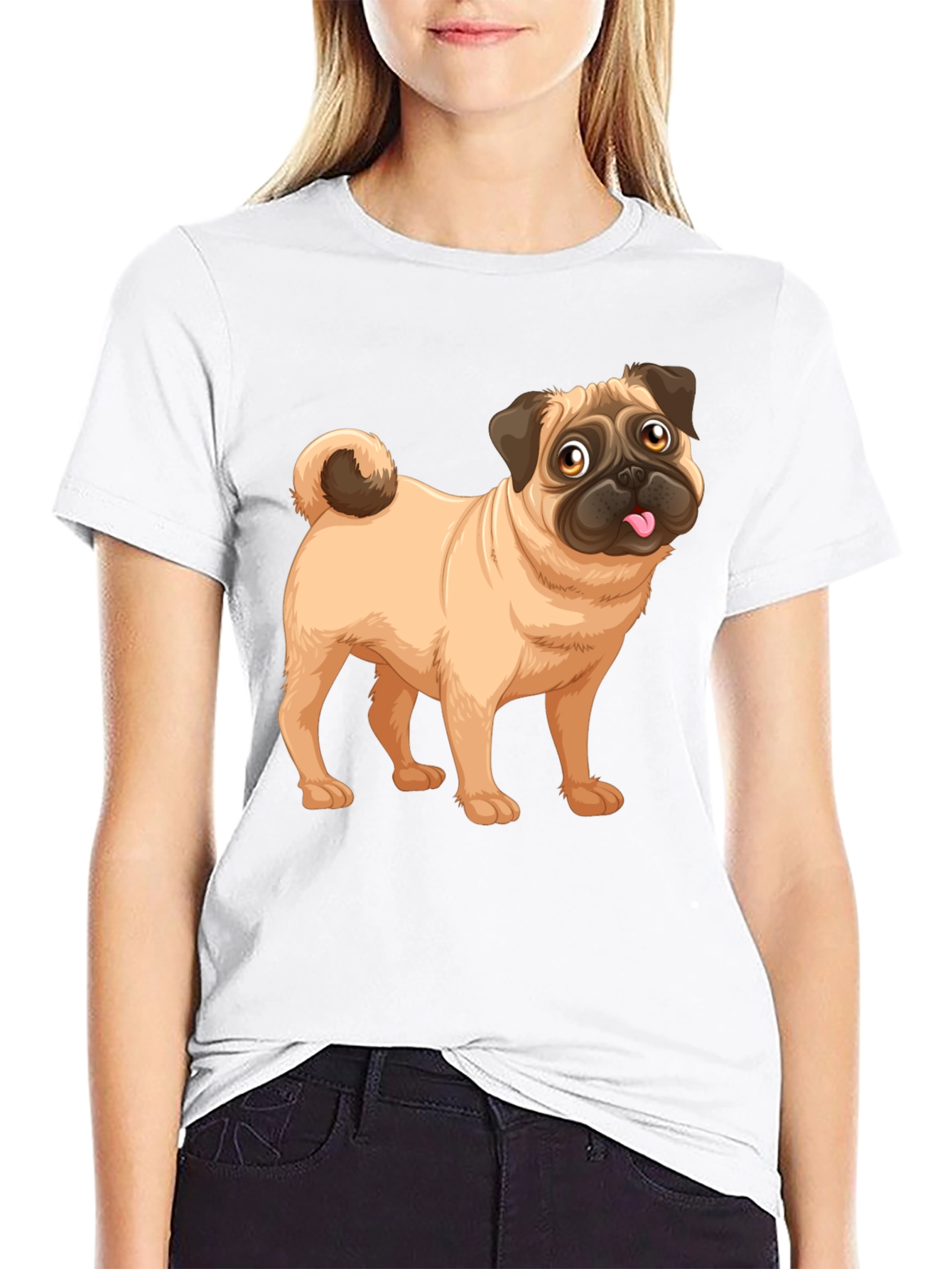Pug Graphic Print Black T-Shirt
