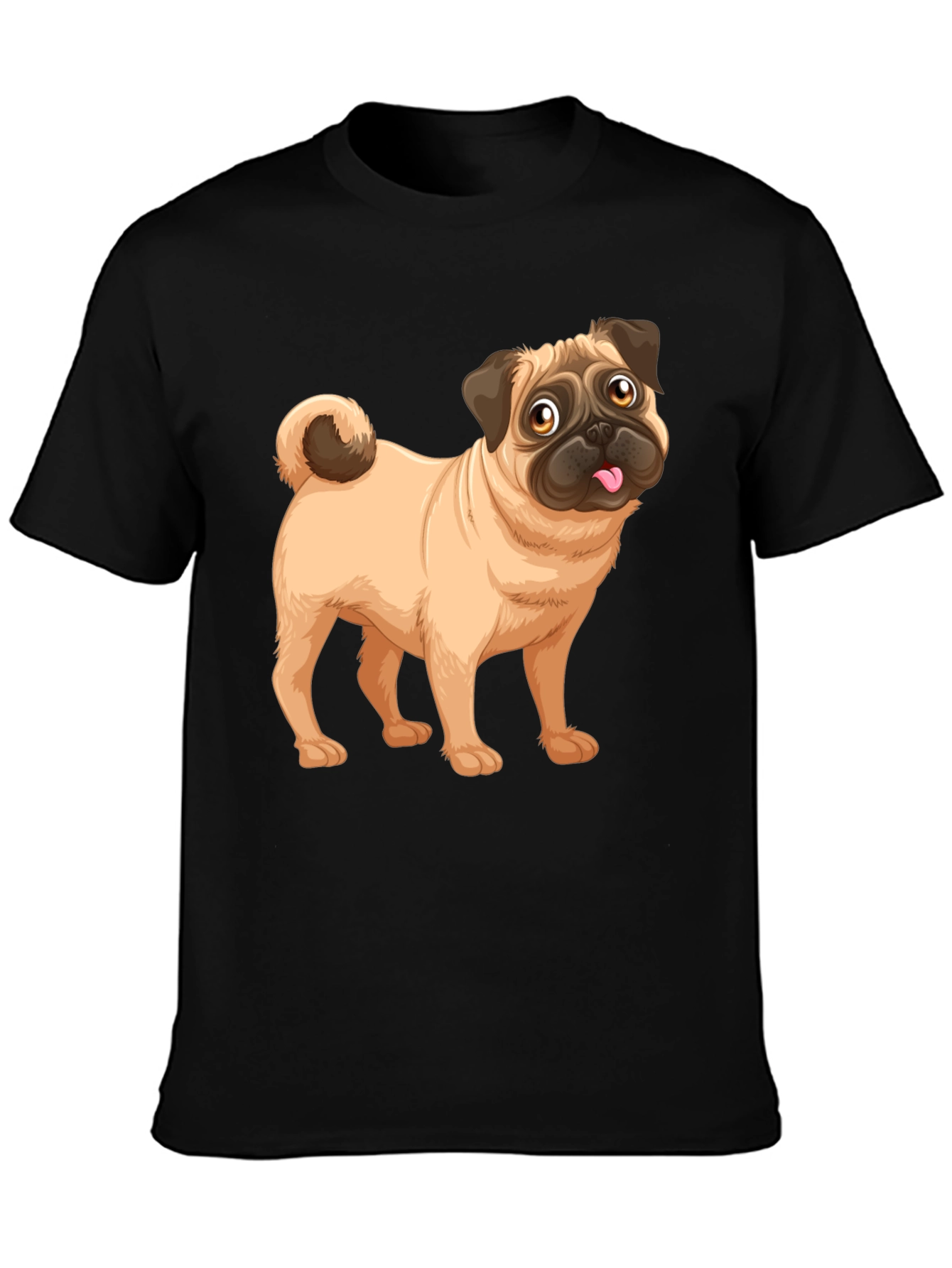 Pug Graphic Print Black T-Shirt