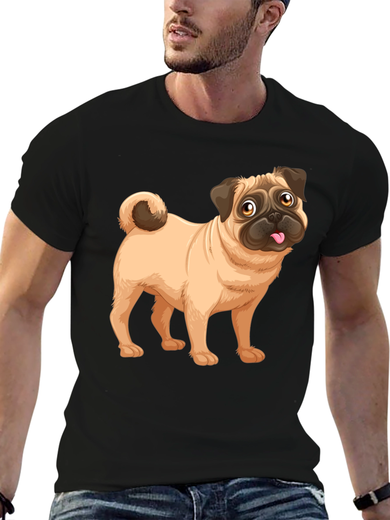 Pug Graphic Print Black T-Shirt