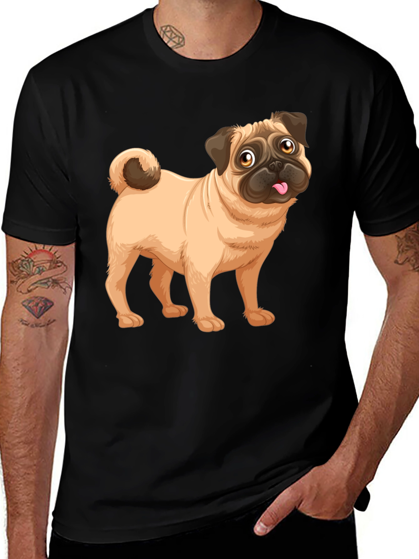 Pug Graphic Print Black T-Shirt