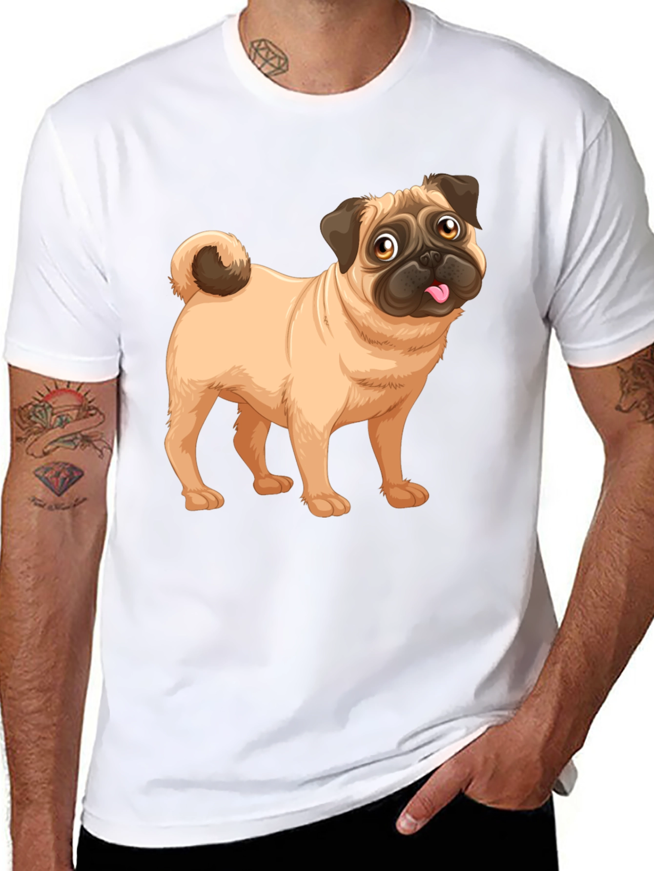 Pug Graphic Print Black T-Shirt