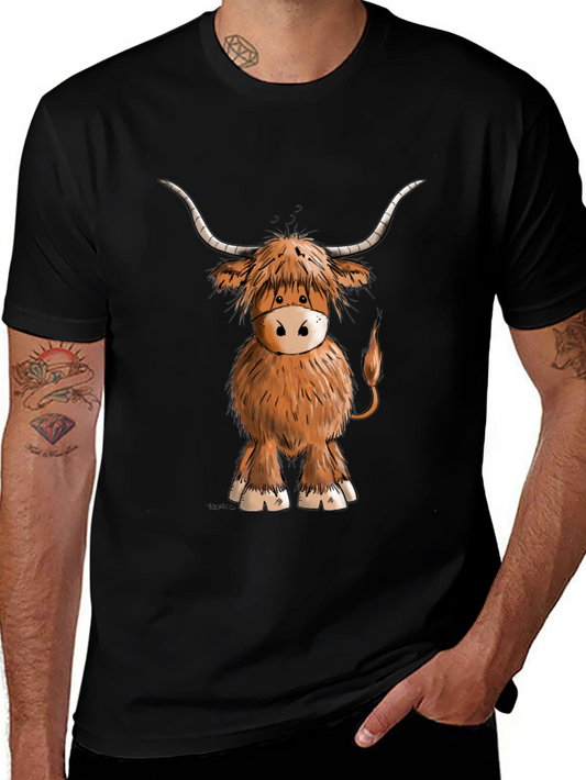 Cute Highland Cow Graphic Tee - Soft Black Cotton Shirt