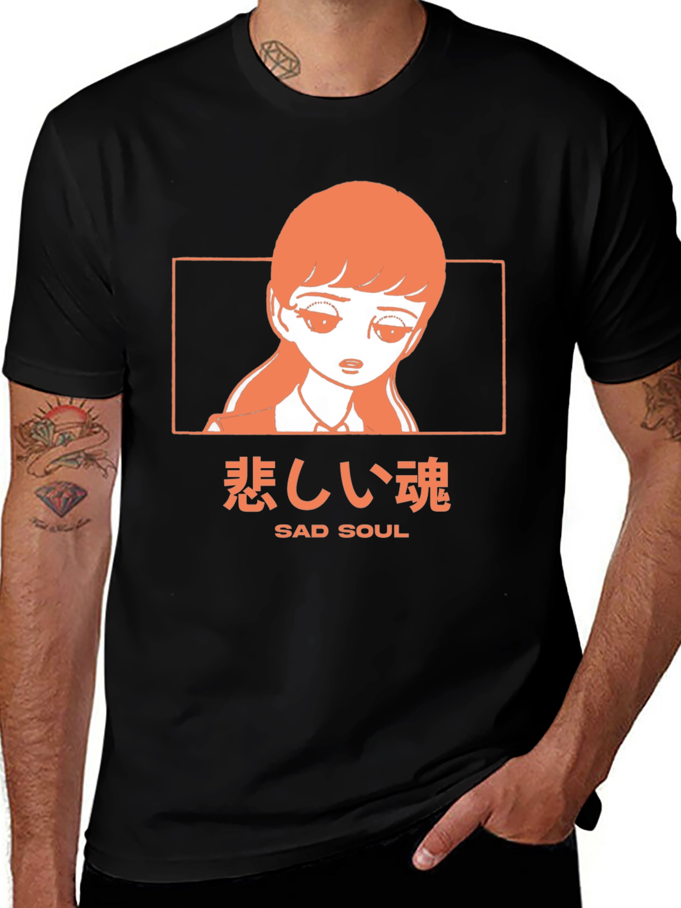 Sad Soul Anime Graphic Tee - Black