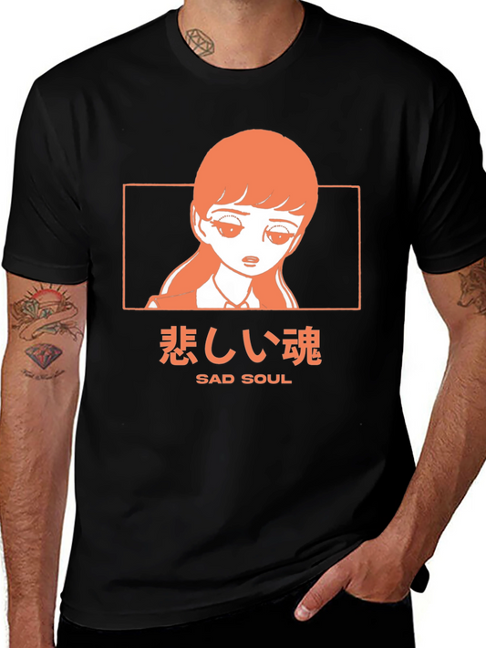Sad Soul Anime Graphic Tee - Black
