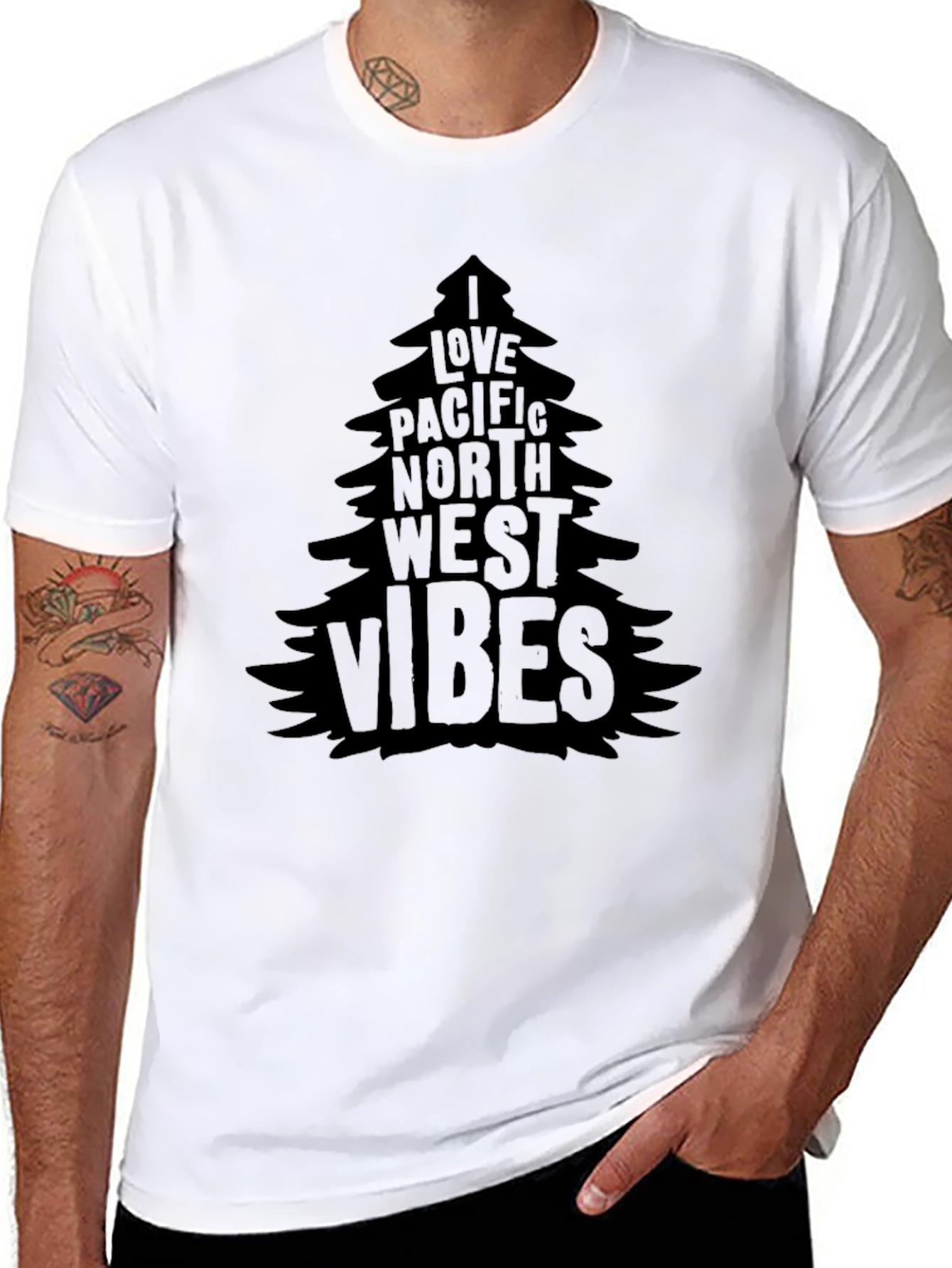 Pacific Northwest Vibes Tree Graphic Tee - Black