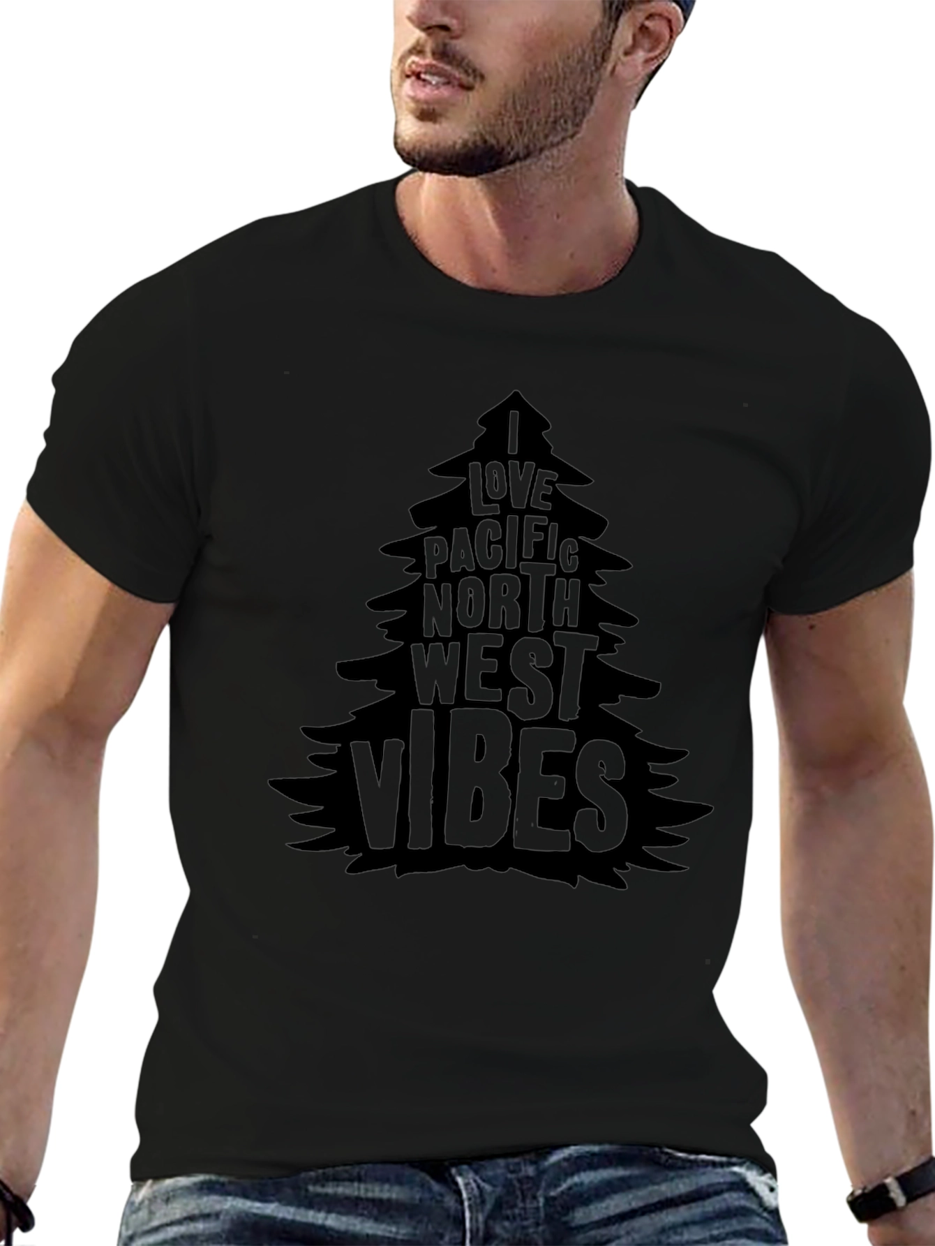 Pacific Northwest Vibes Tree Graphic Tee - Black