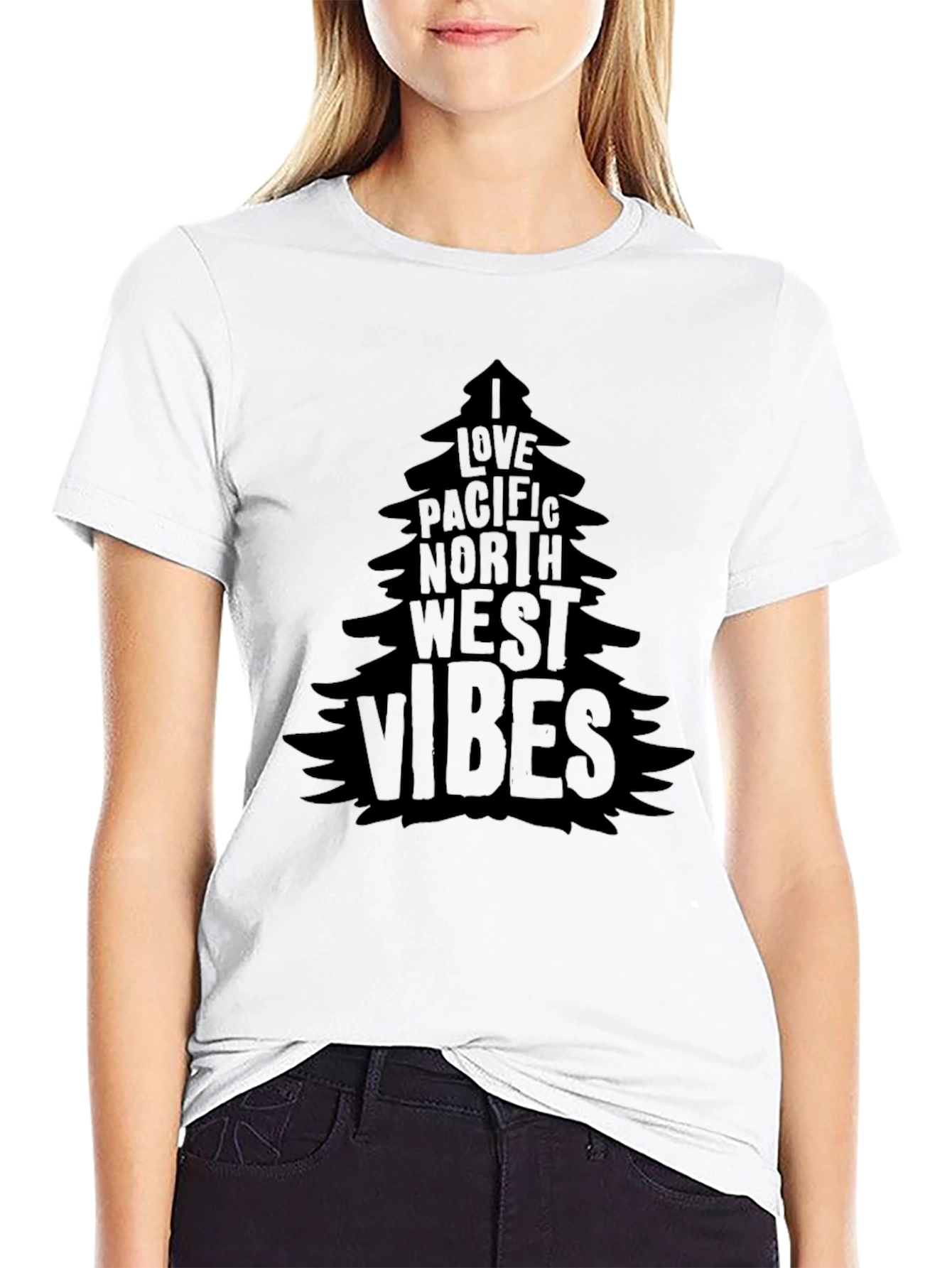 Pacific Northwest Vibes Tree Graphic Tee - Black