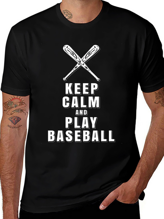 Keep Calm and Play Baseball Black T-Shirt
