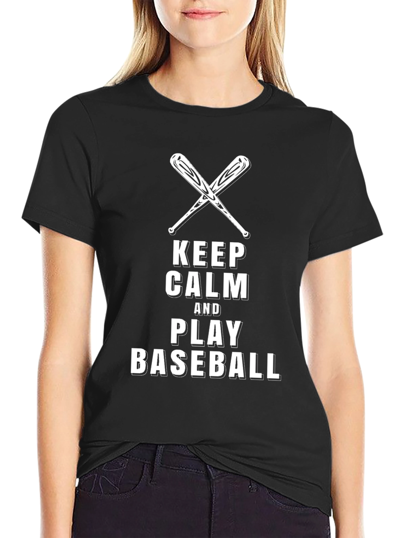 Keep Calm and Play Baseball Black T-Shirt