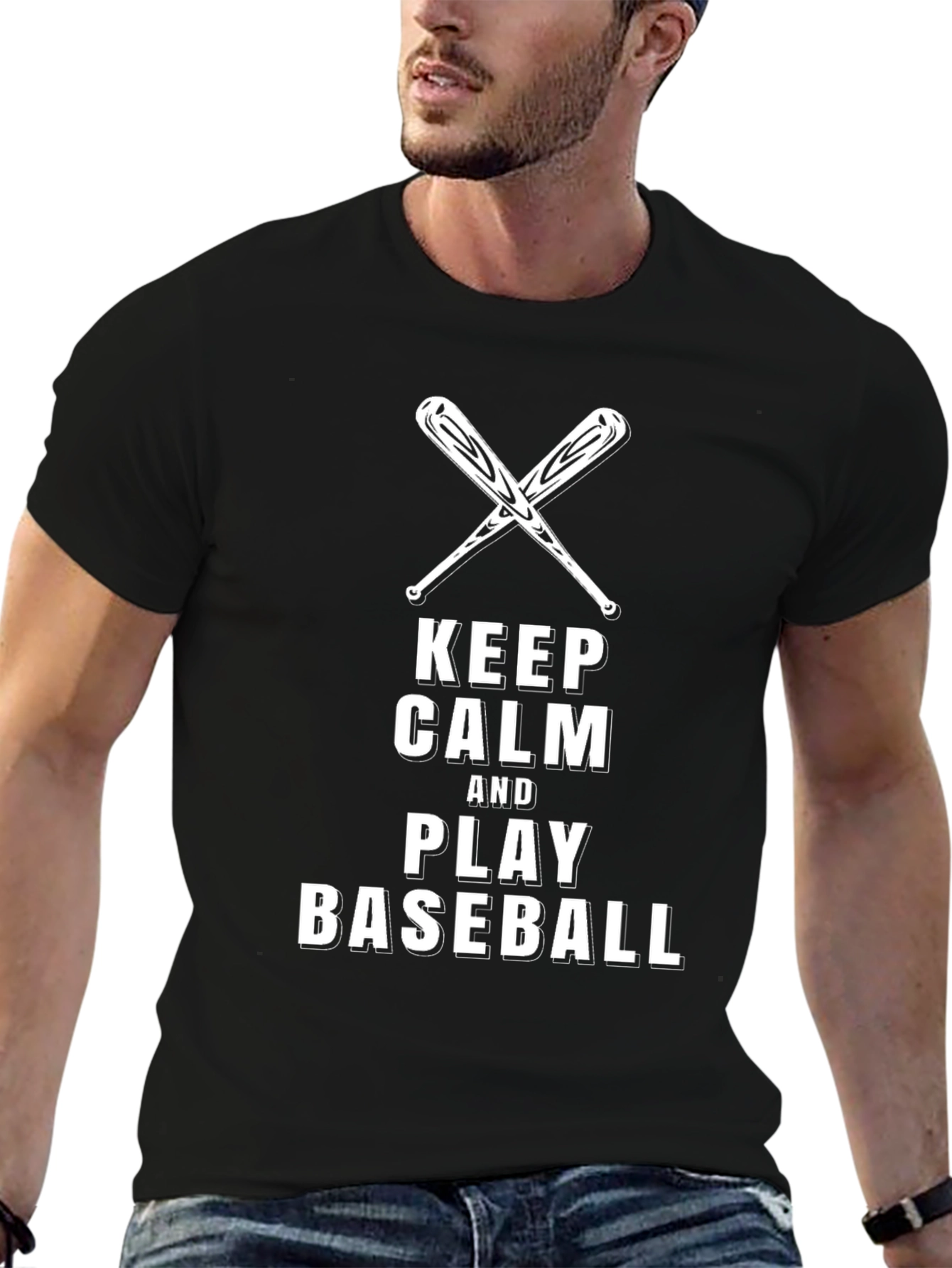 Keep Calm and Play Baseball Black T-Shirt