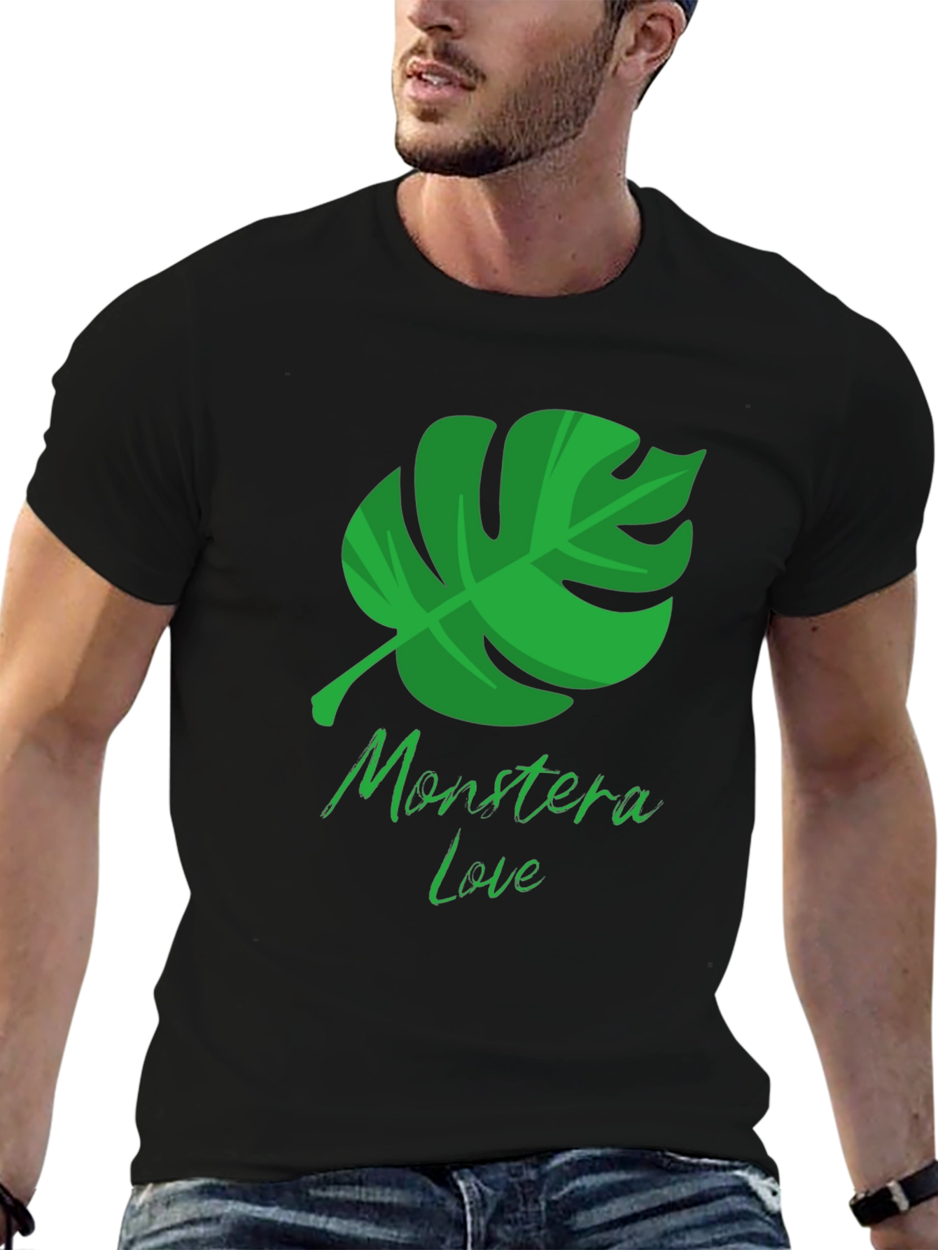 Monstera Love Black T-Shirt - Tropical Plant Design