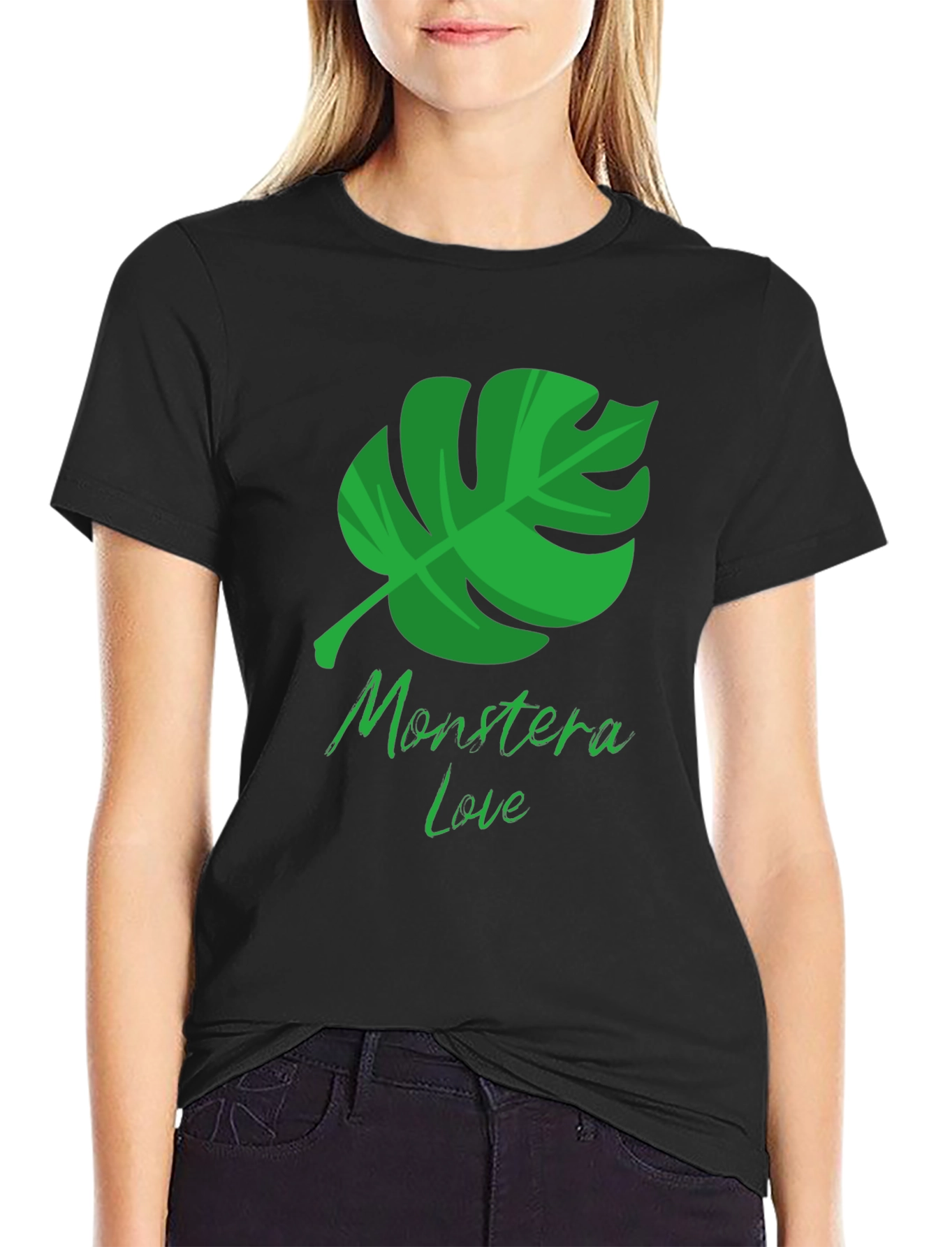 Monstera Love Black T-Shirt - Tropical Plant Design