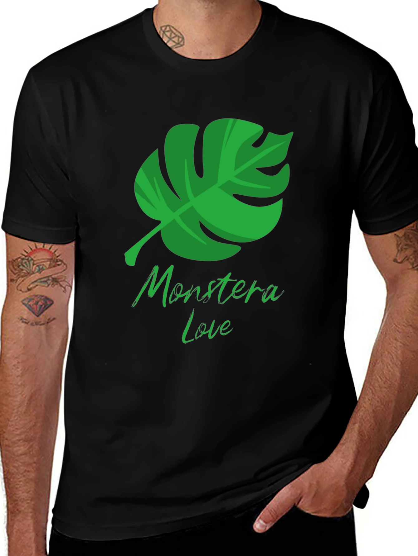 Monstera Love Black T-Shirt - Tropical Plant Design