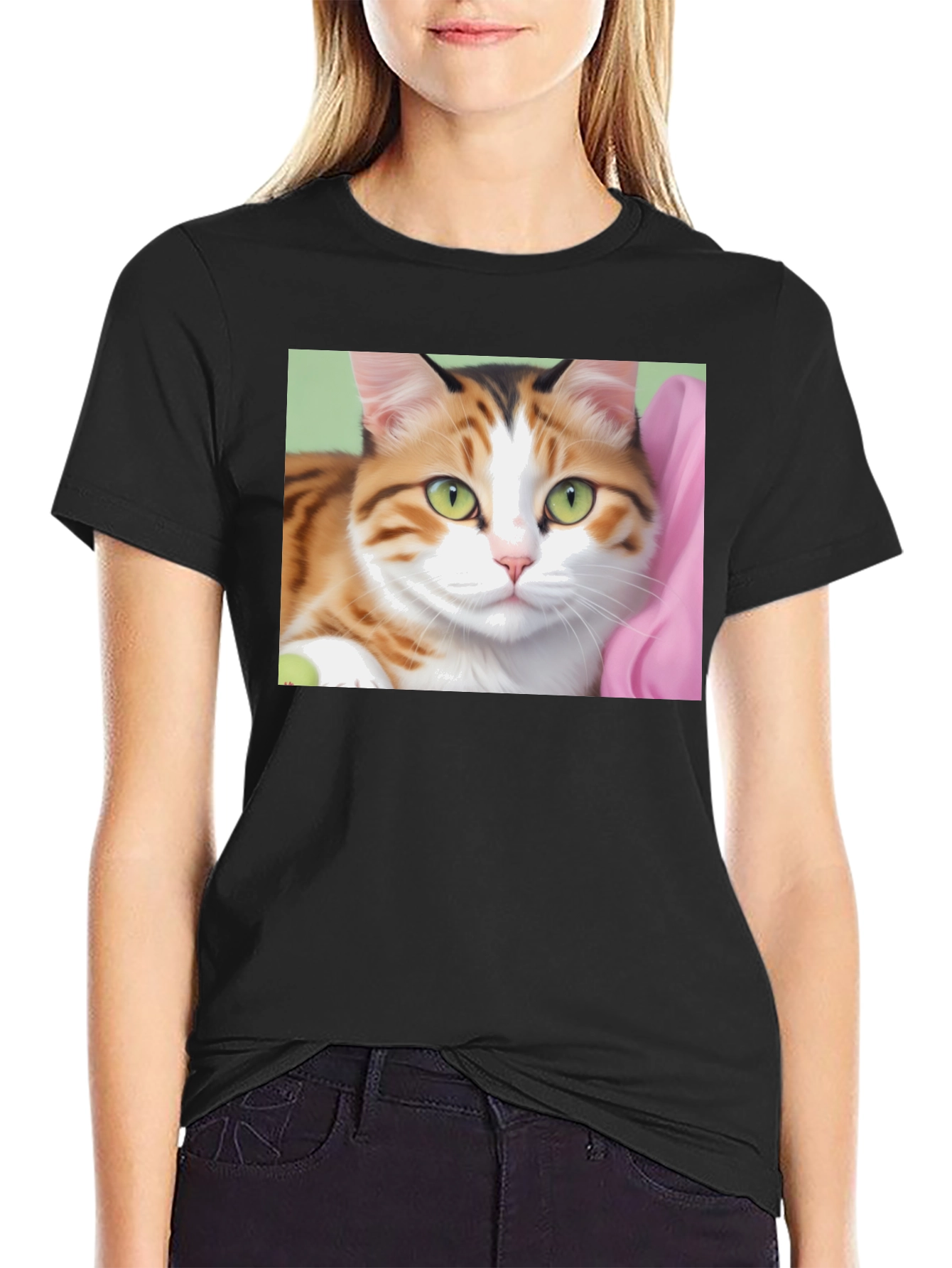 Cat Graphic Print Black T-Shirt