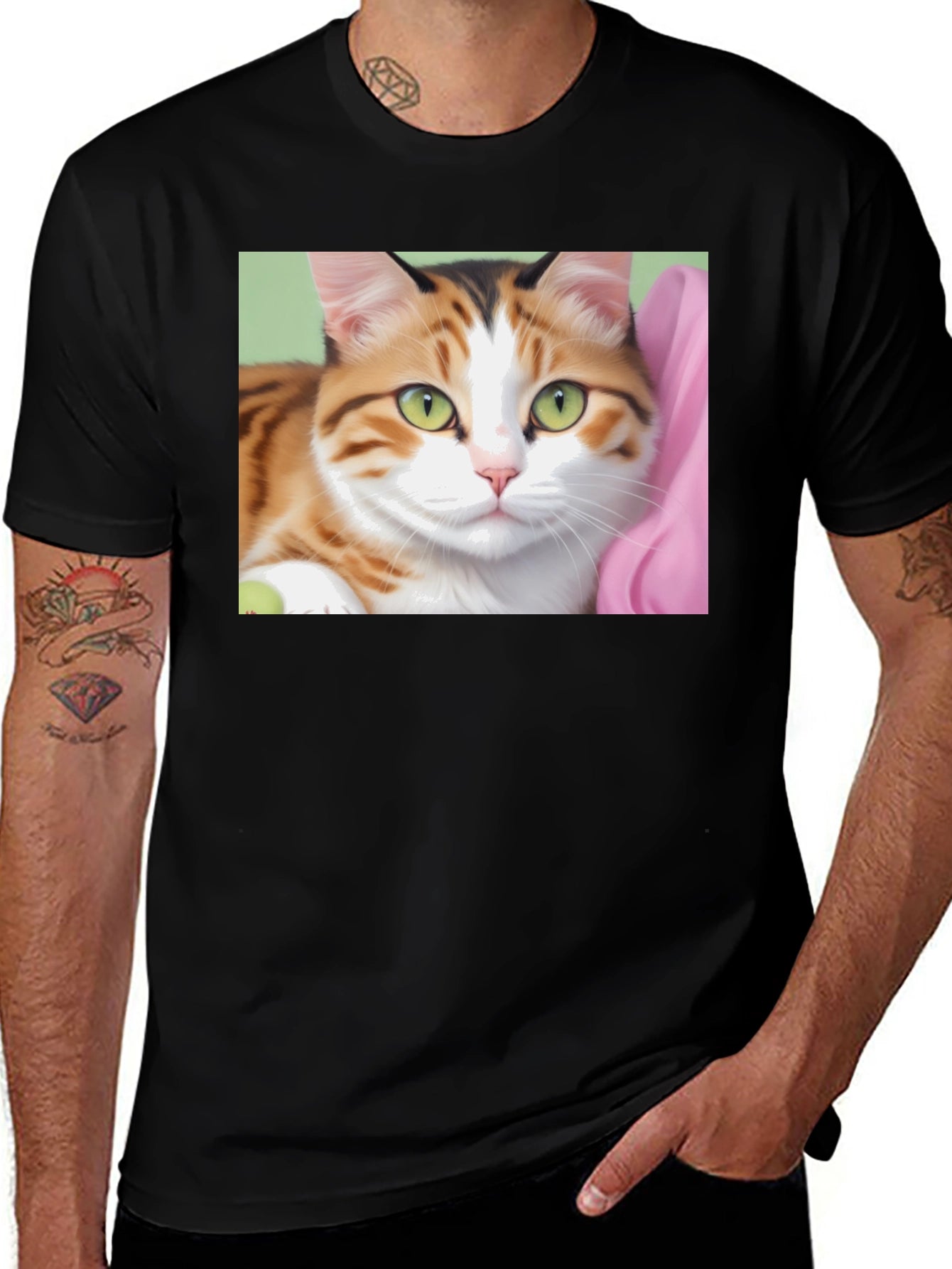 Cat Graphic Print Black T-Shirt