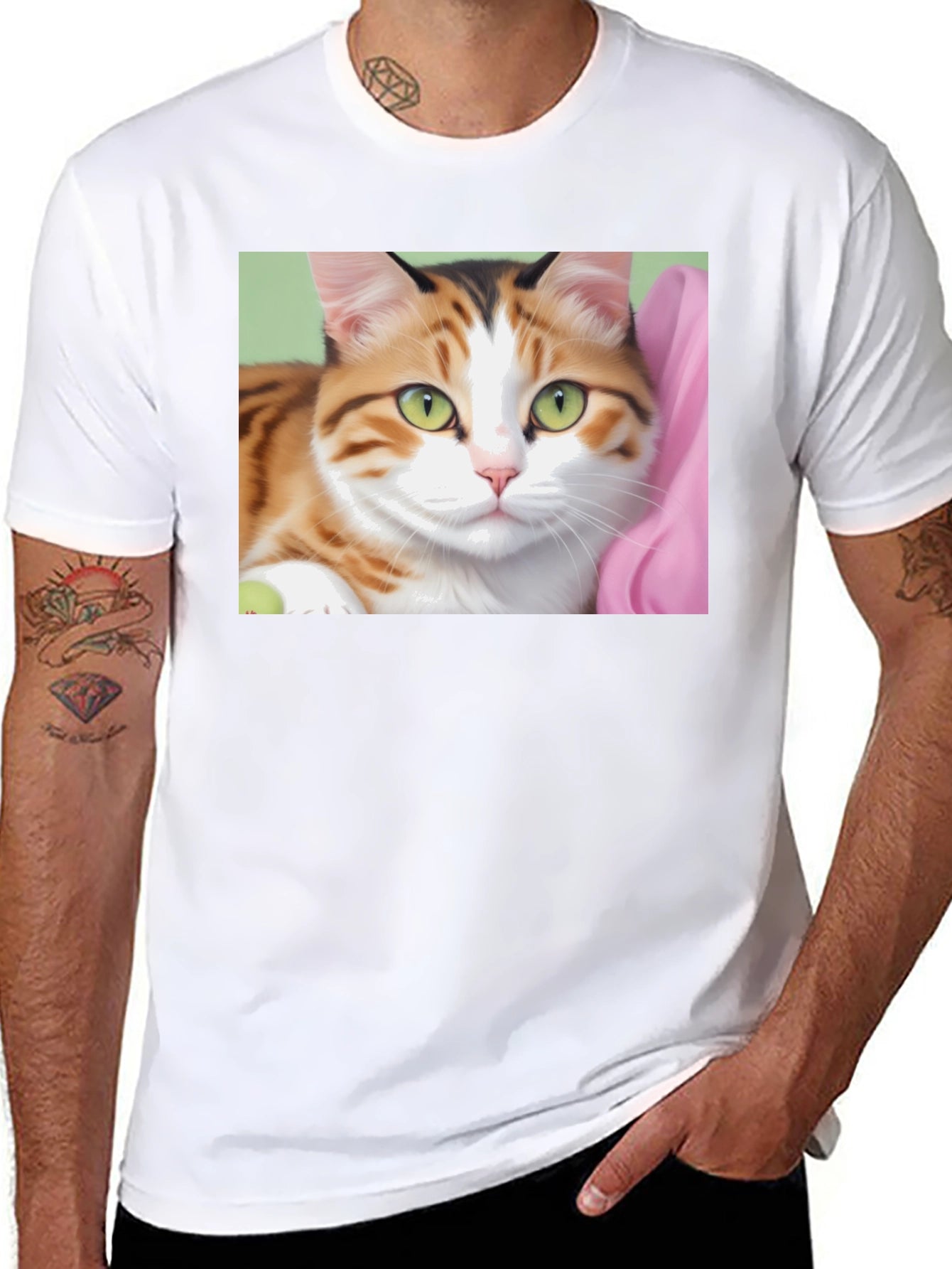 Cat Graphic Print Black T-Shirt