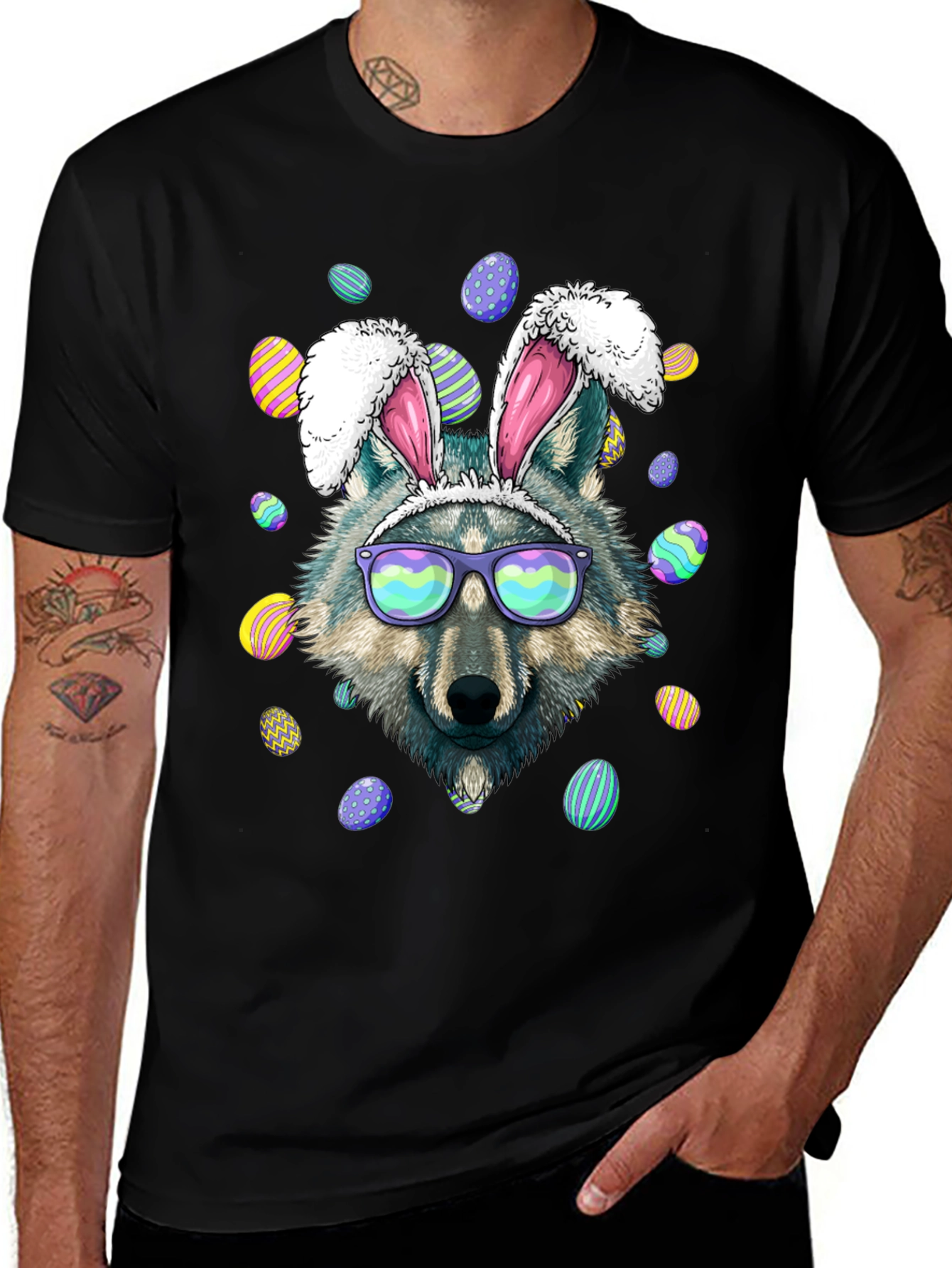 Easter Wolf Bunny Graphic T-Shirt