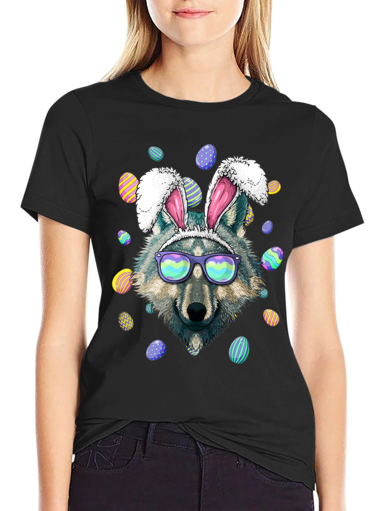 Easter Wolf Bunny Graphic T-Shirt