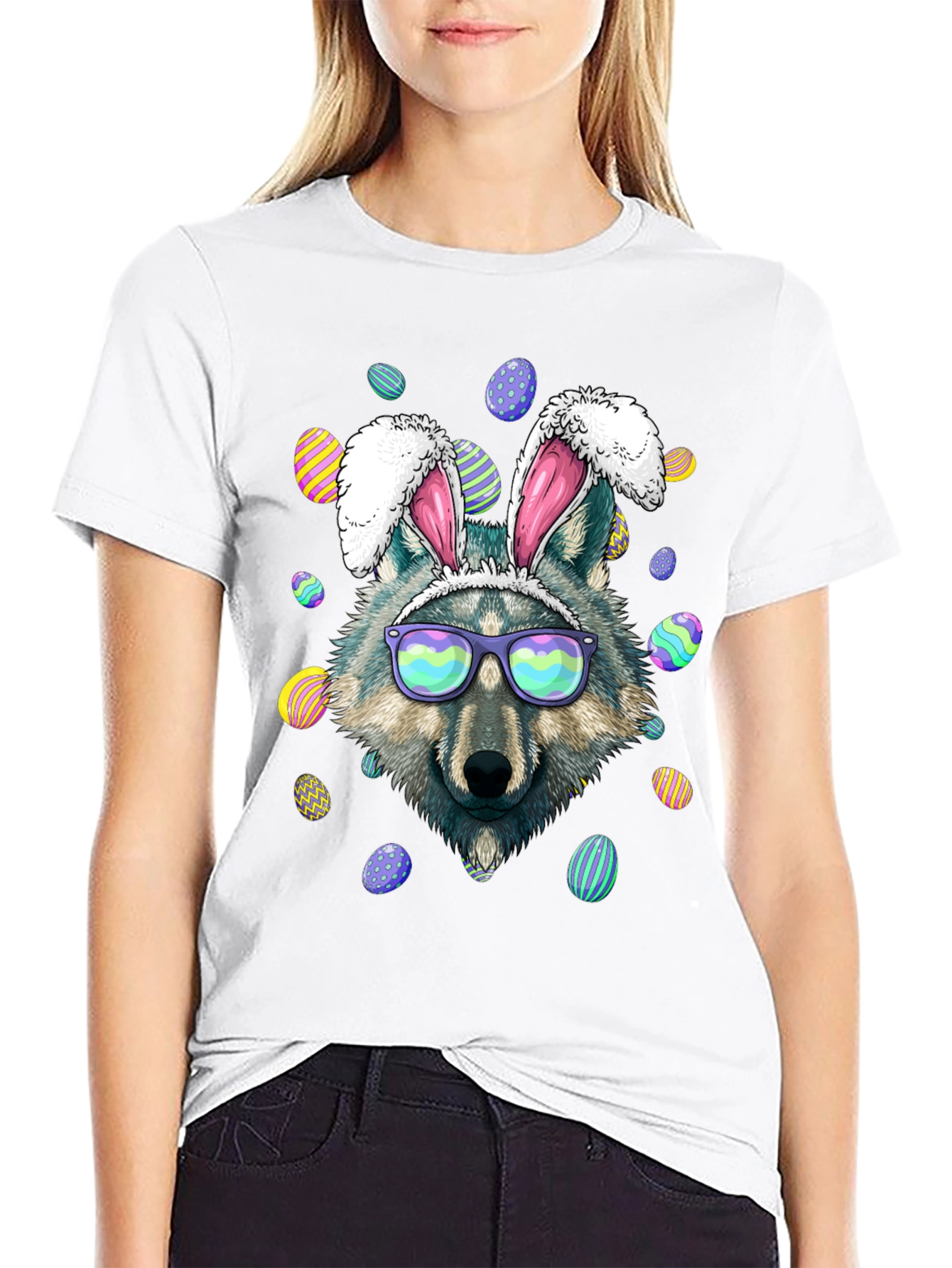 Easter Wolf Bunny Graphic T-Shirt