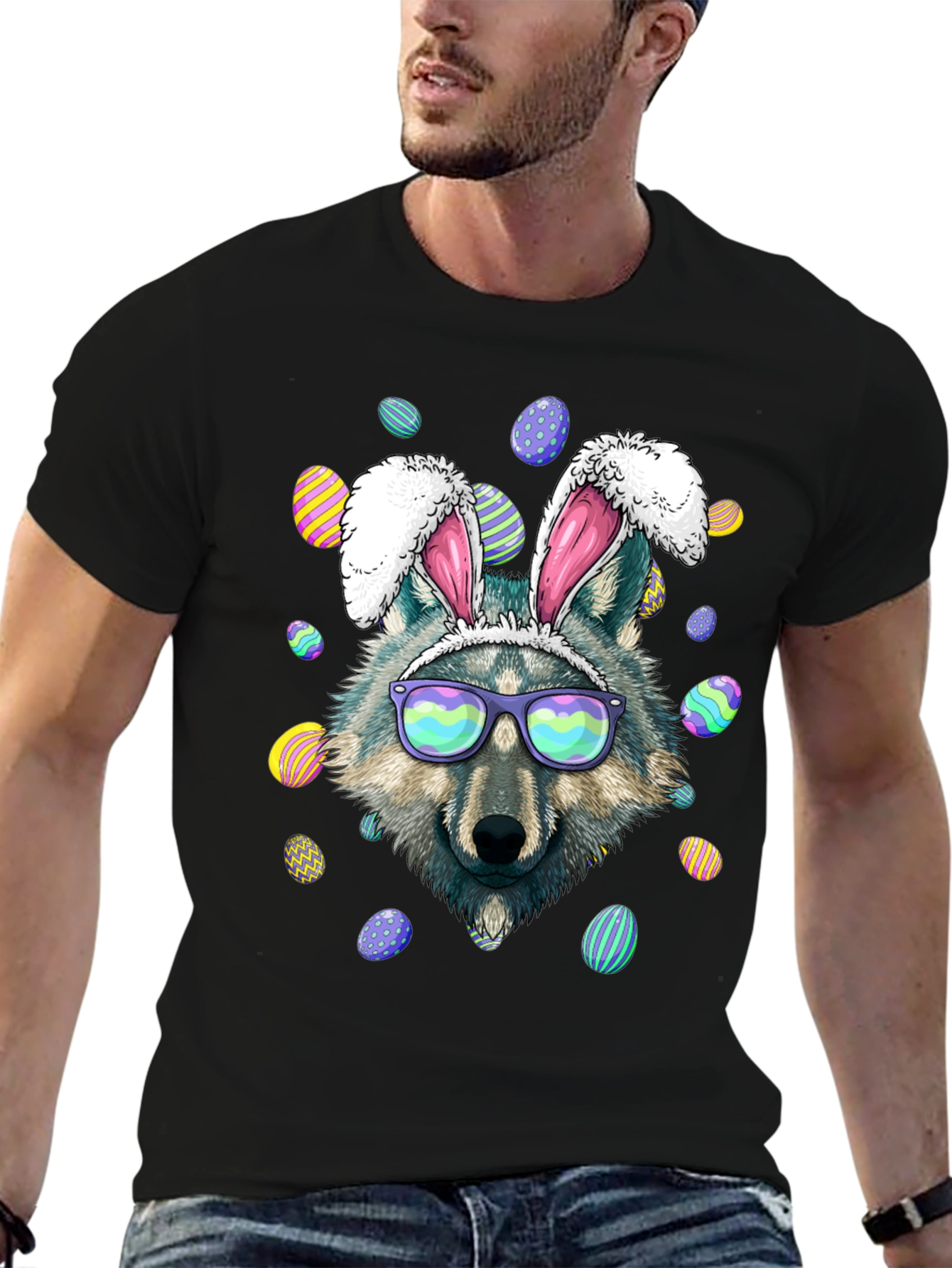 Easter Wolf Bunny Graphic T-Shirt