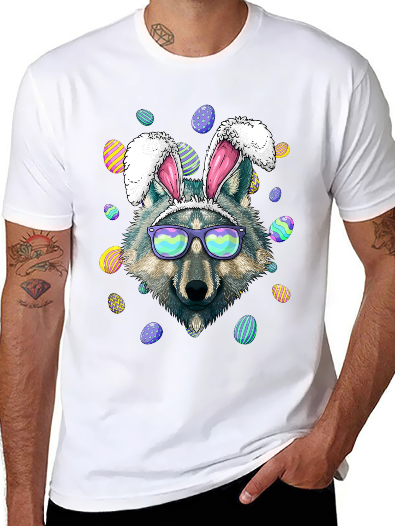 Easter Wolf Bunny Graphic T-Shirt
