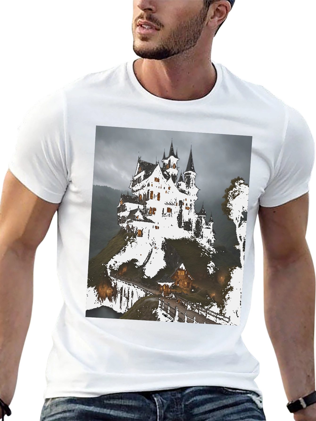 Haunted Castle Graphic T-Shirt - Spooky Season Apparel