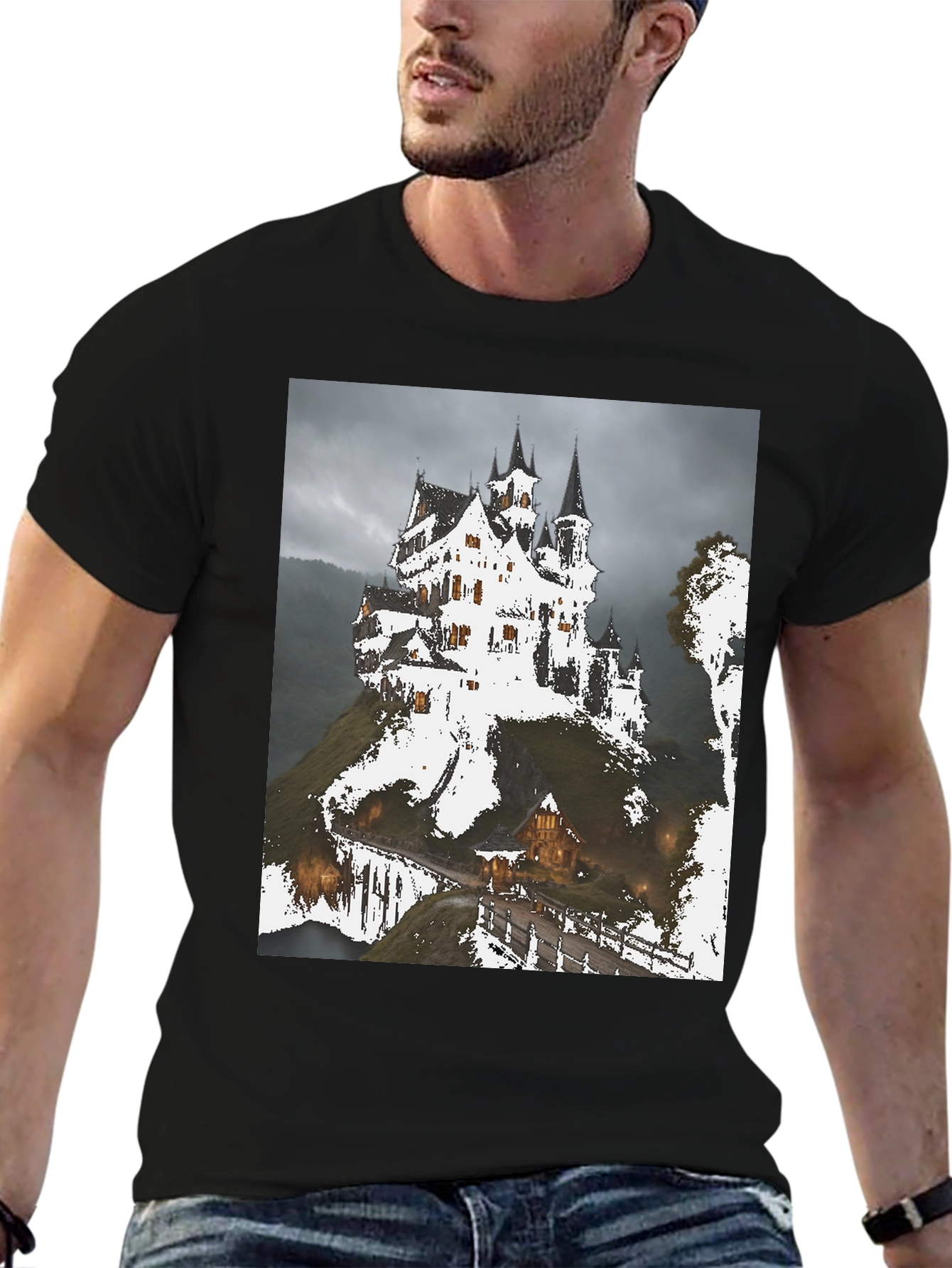 Haunted Castle Graphic T-Shirt - Spooky Season Apparel