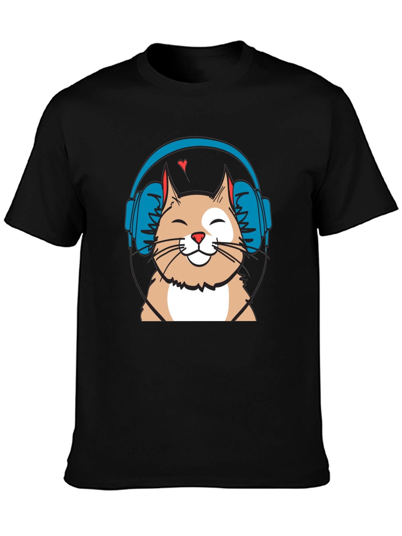 Cool Cat with Headphones Graphic T-Shirt