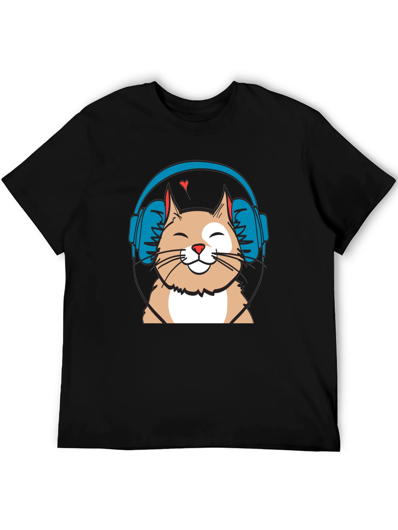 Cool Cat with Headphones Graphic T-Shirt