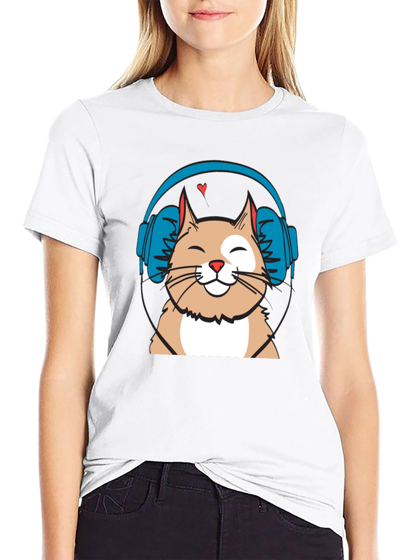 Cool Cat with Headphones Graphic T-Shirt