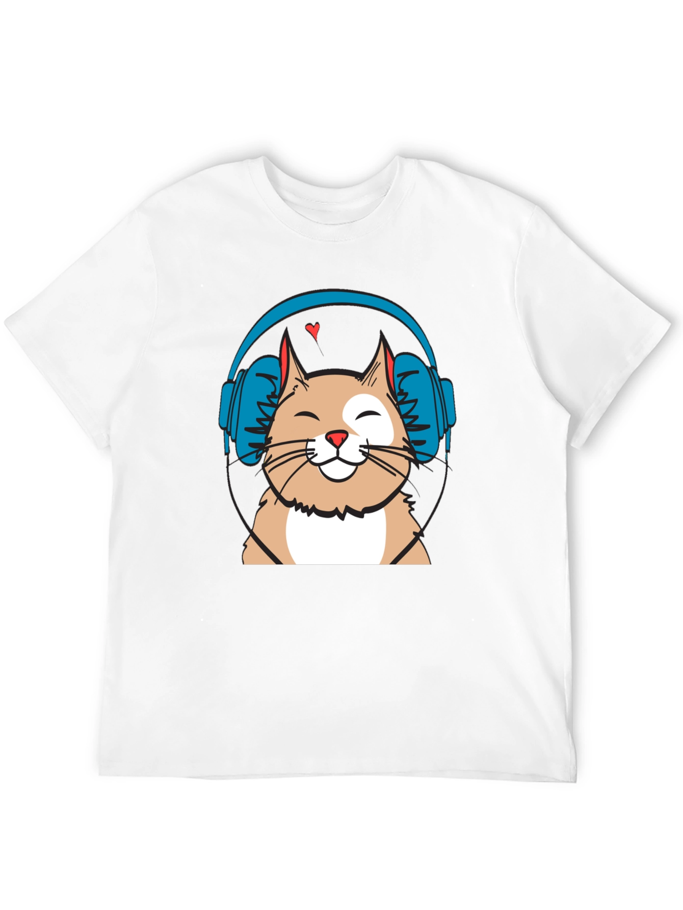 Cool Cat with Headphones Graphic T-Shirt