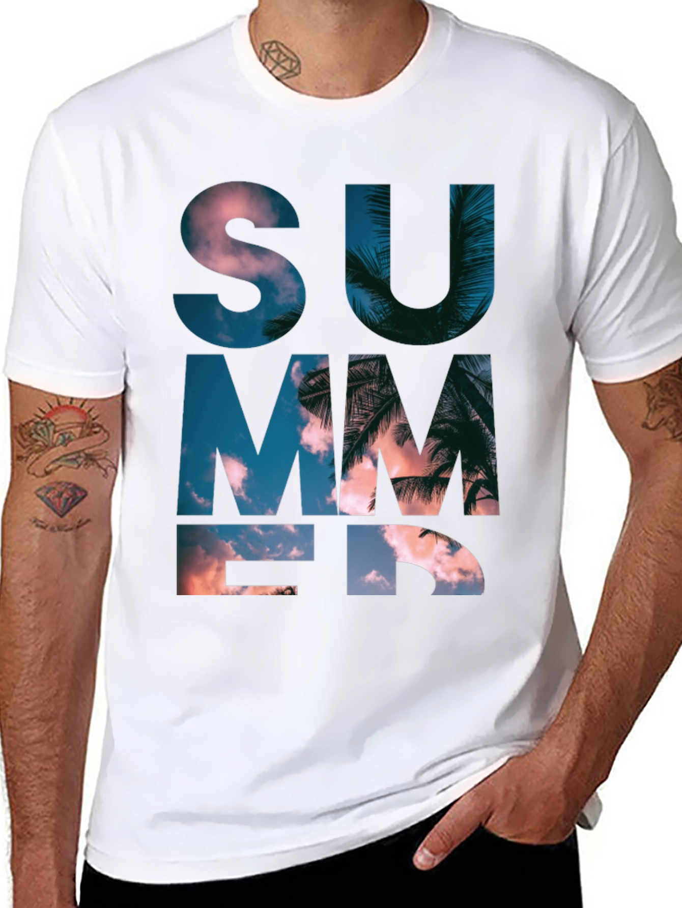 Summer Graphic Print Mens Black T-Shirt