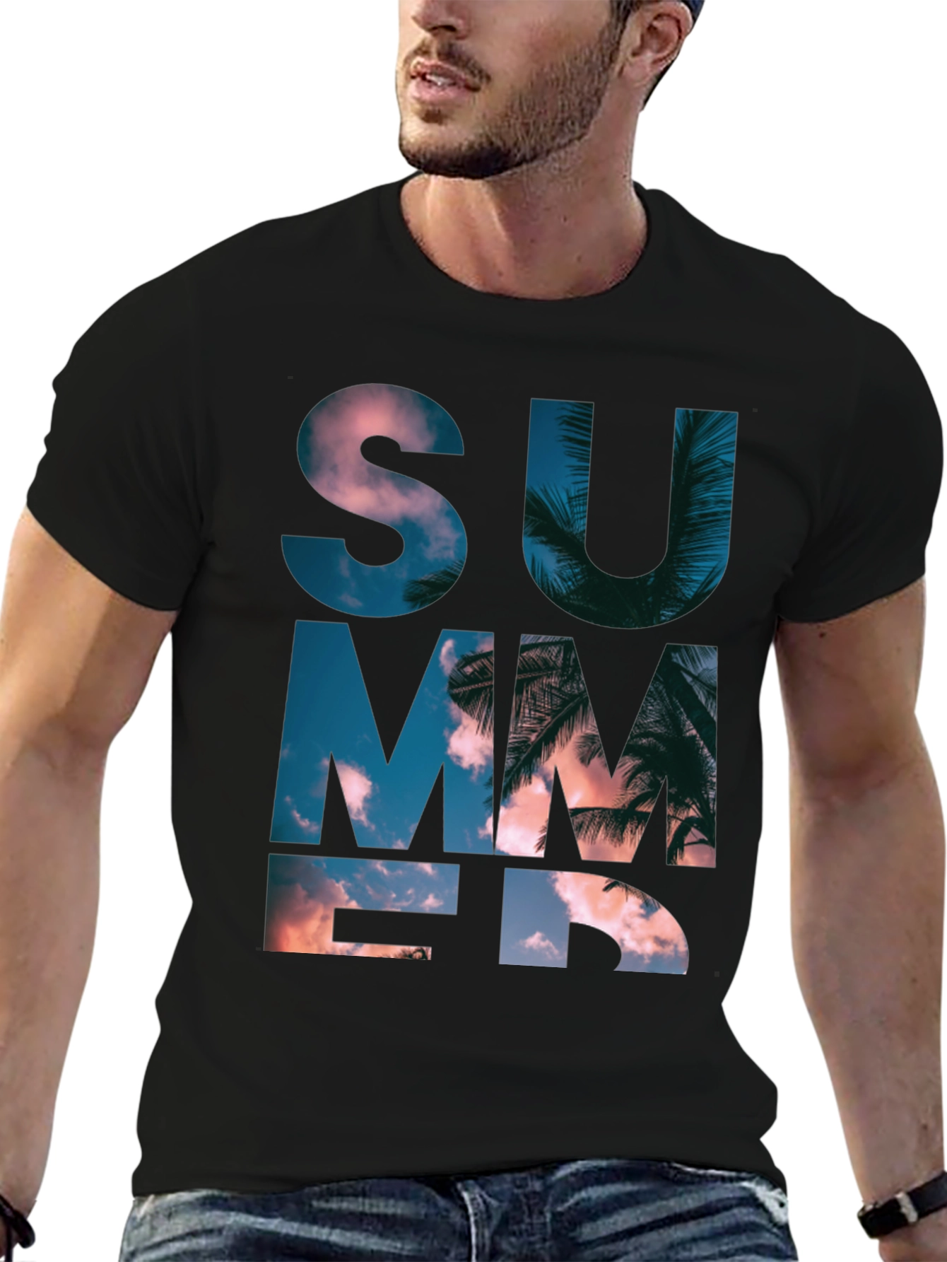 Summer Graphic Print Mens Black T-Shirt