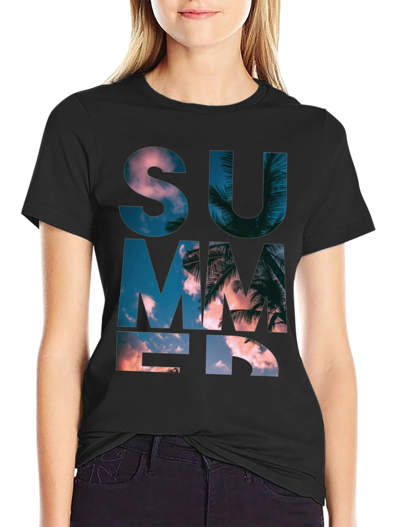 Summer Graphic Print Mens Black T-Shirt