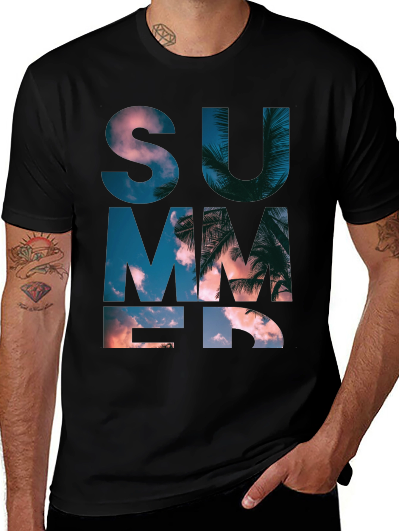 Summer Graphic Print Mens Black T-Shirt