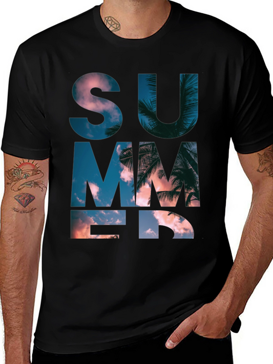 Summer Graphic Print Mens Black T-Shirt