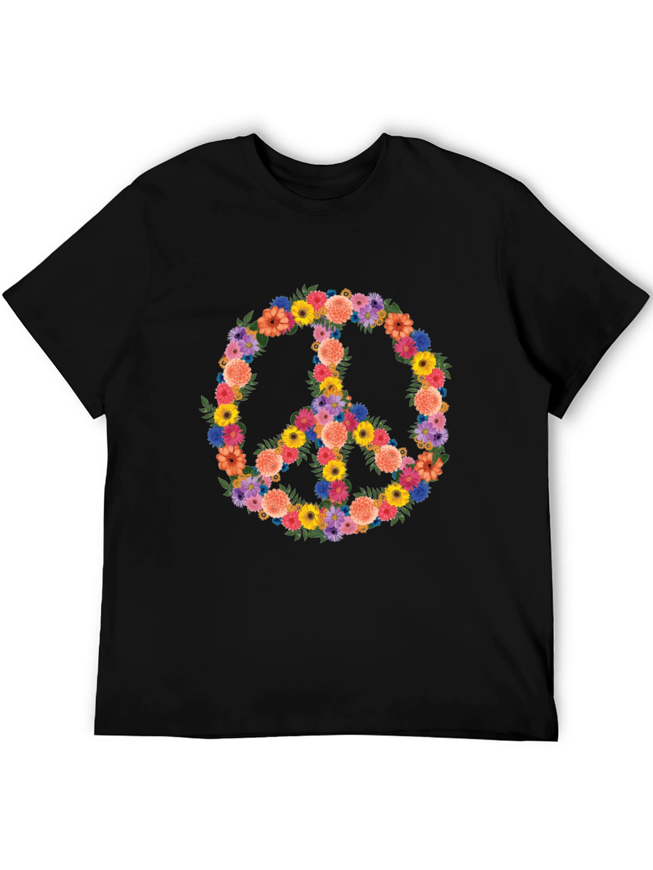 Floral Peace Sign Graphic Tee - Black