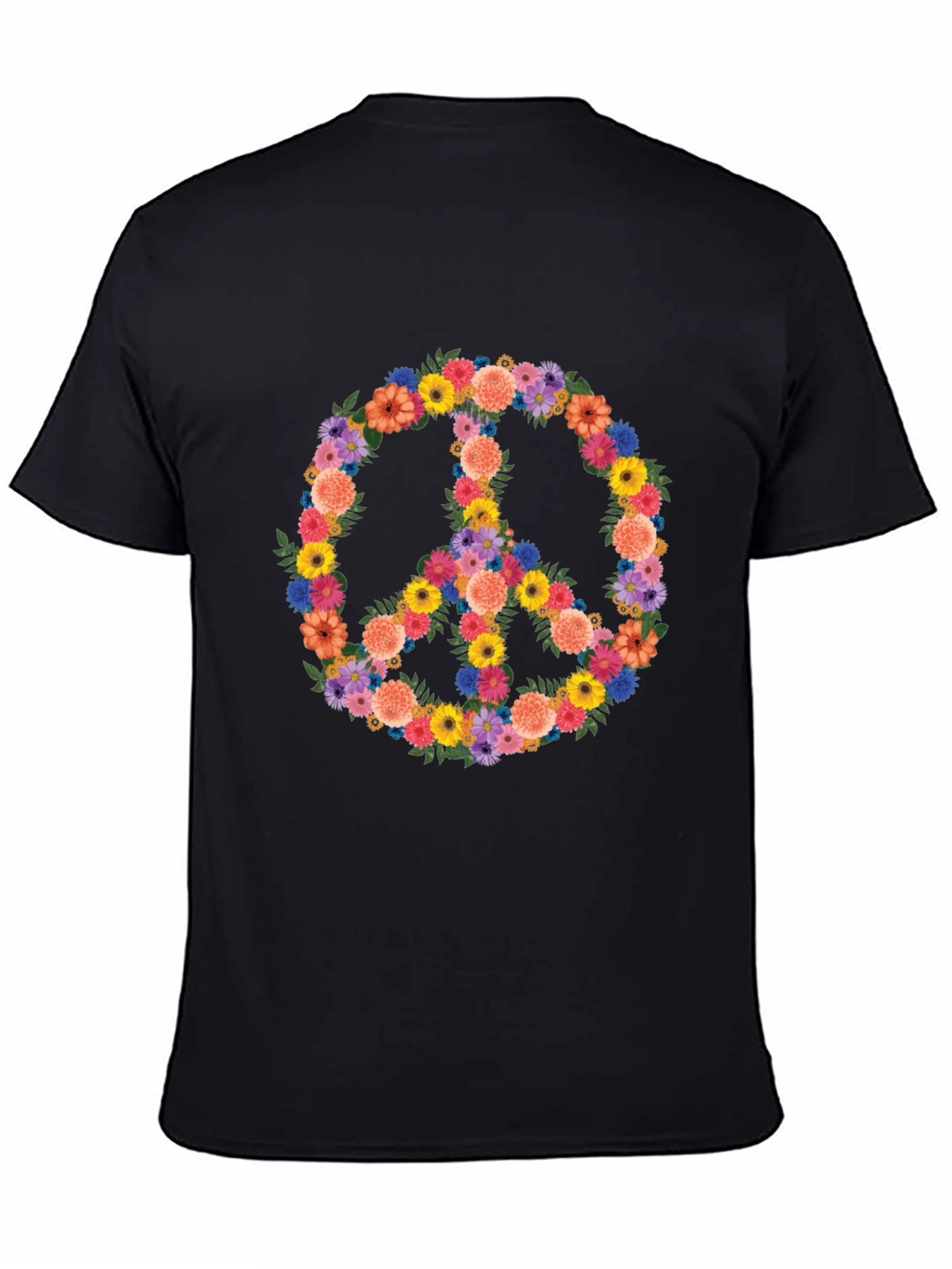 Floral Peace Sign Graphic Tee - Black