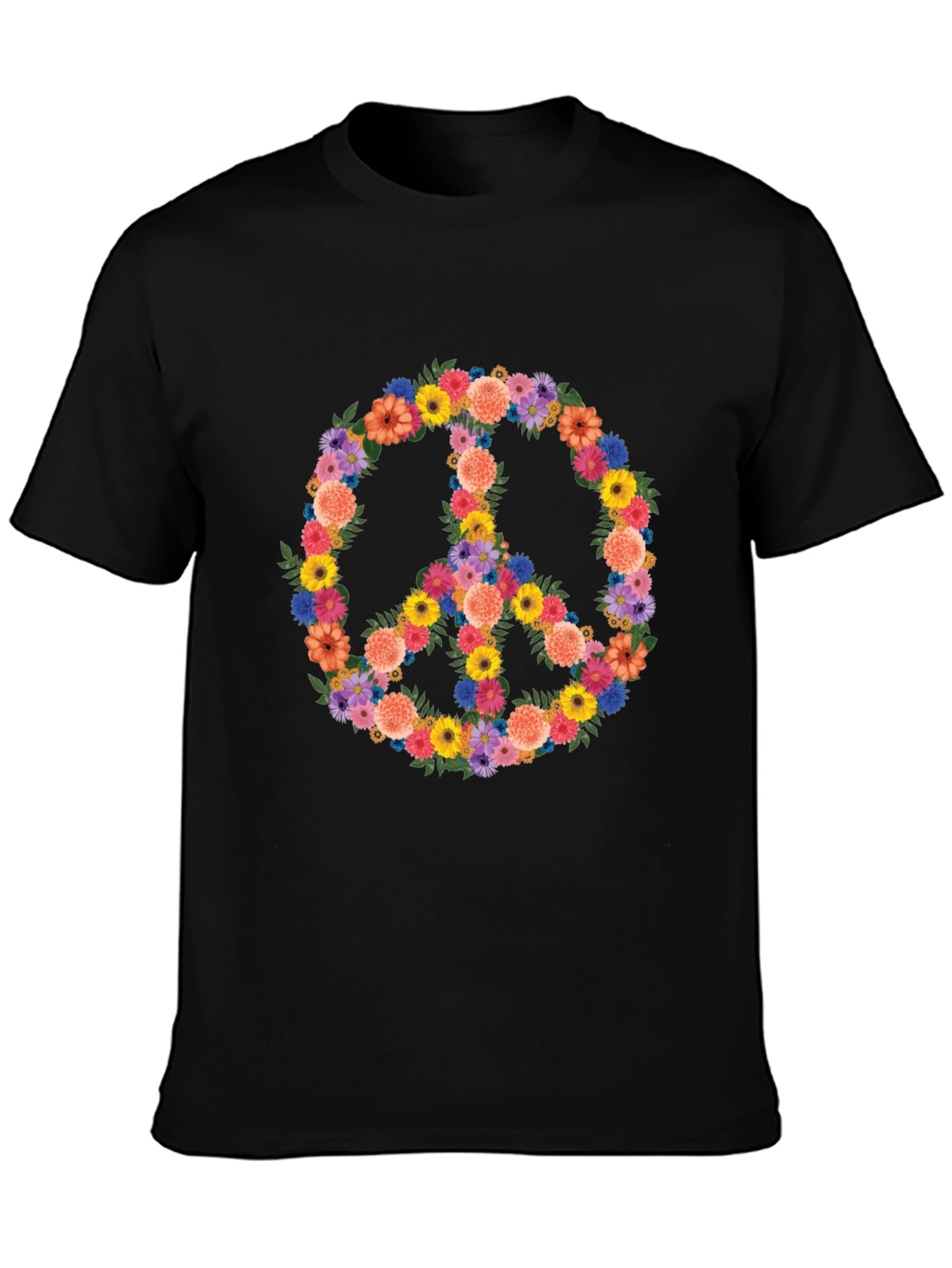 Floral Peace Sign Graphic Tee - Black