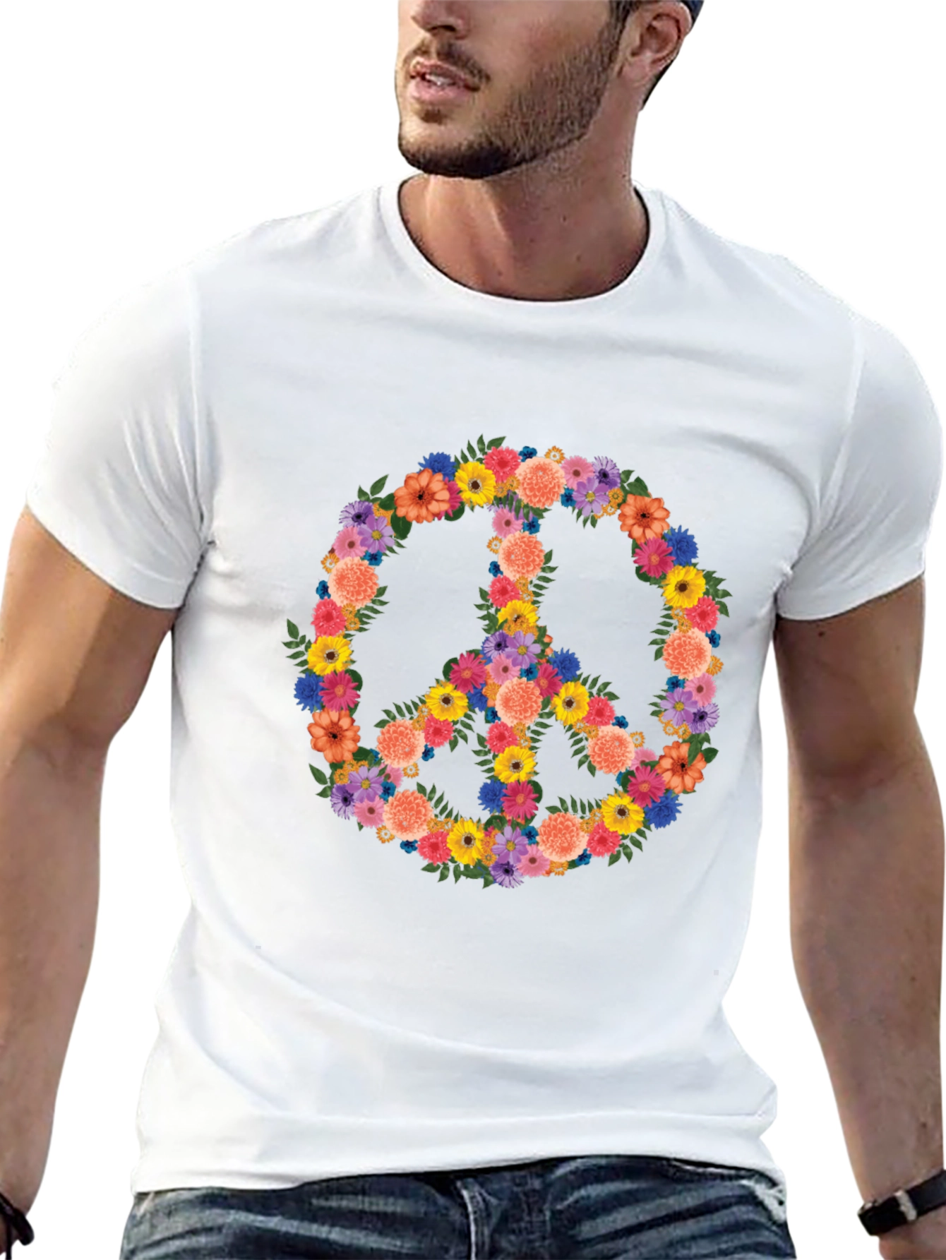 Floral Peace Sign Graphic Tee - Black