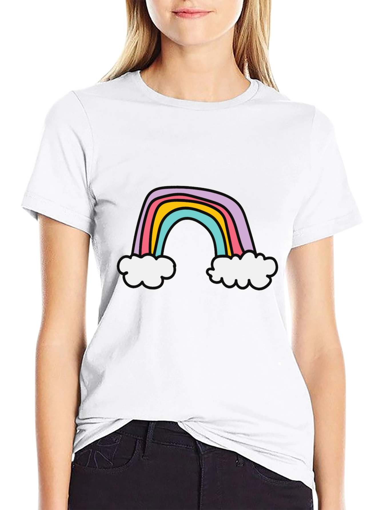 Rainbow Graphic Tee - Soft Cotton Blend Casual Style