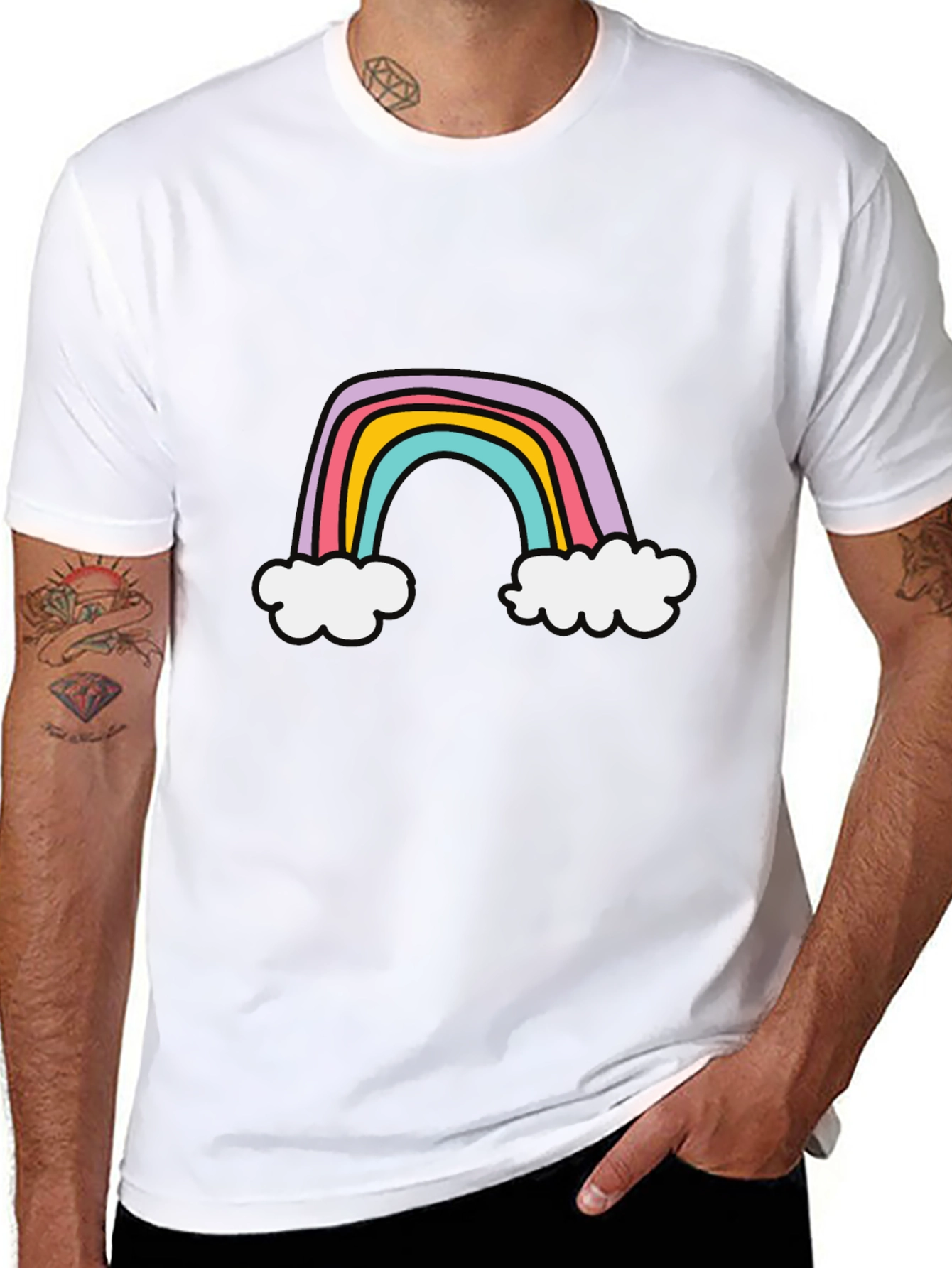 Rainbow Graphic Tee - Soft Cotton Blend Casual Style